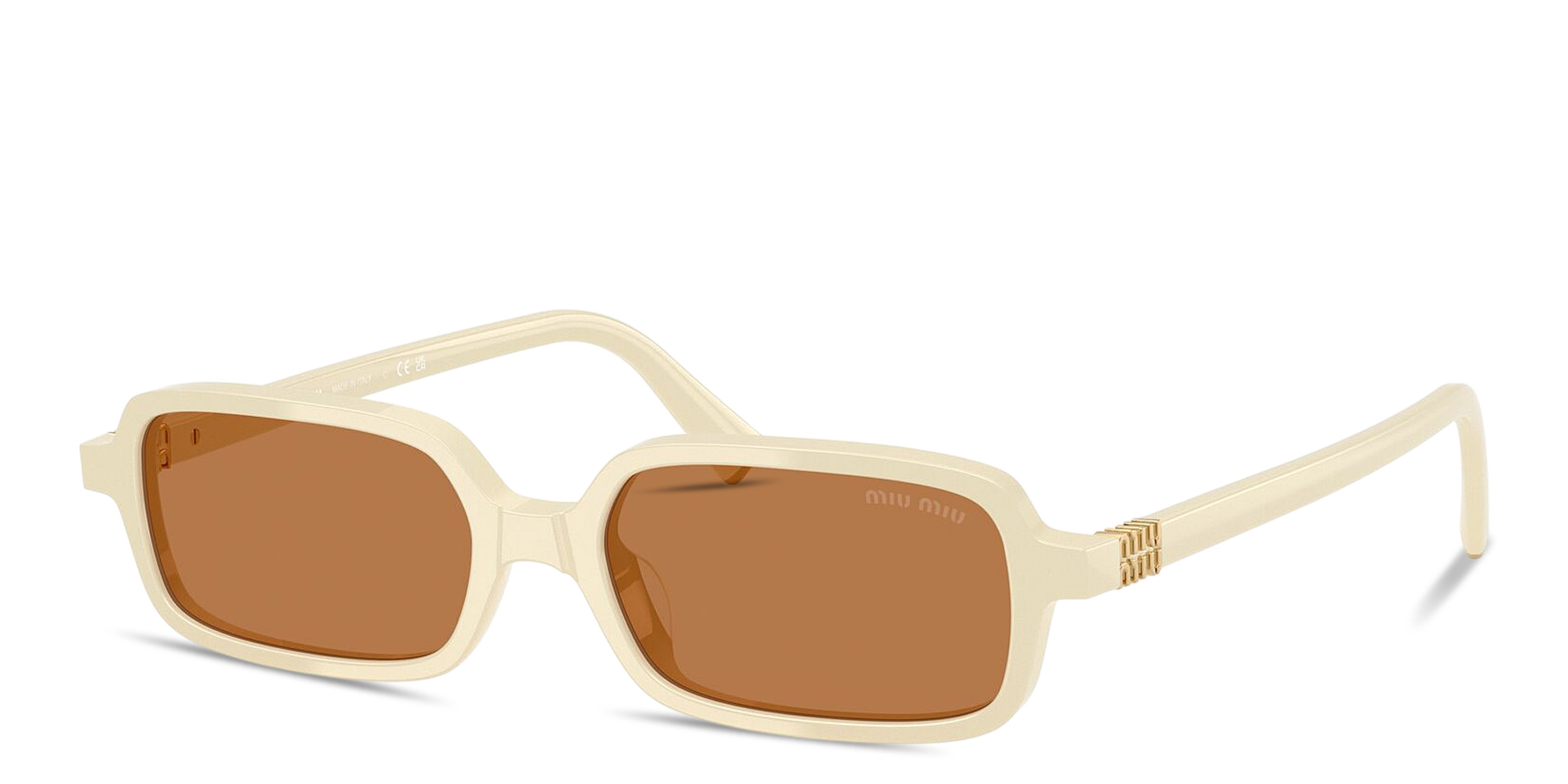Shop MIU MIU Vertical Logo Rectangle Sunglasses in Solid Cream online.