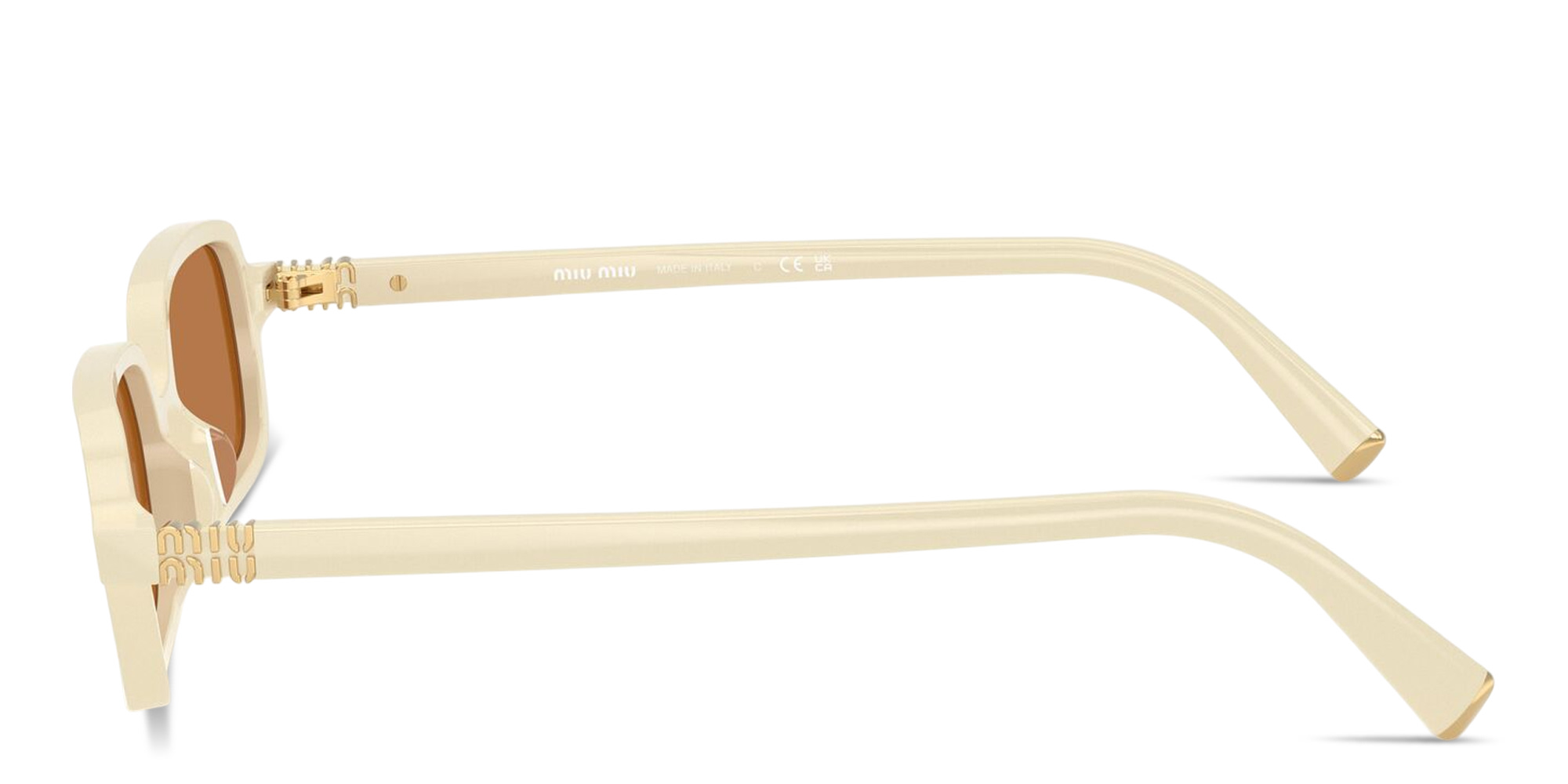 Shop MIU MIU Vertical Logo Rectangle Sunglasses in Solid Cream online.