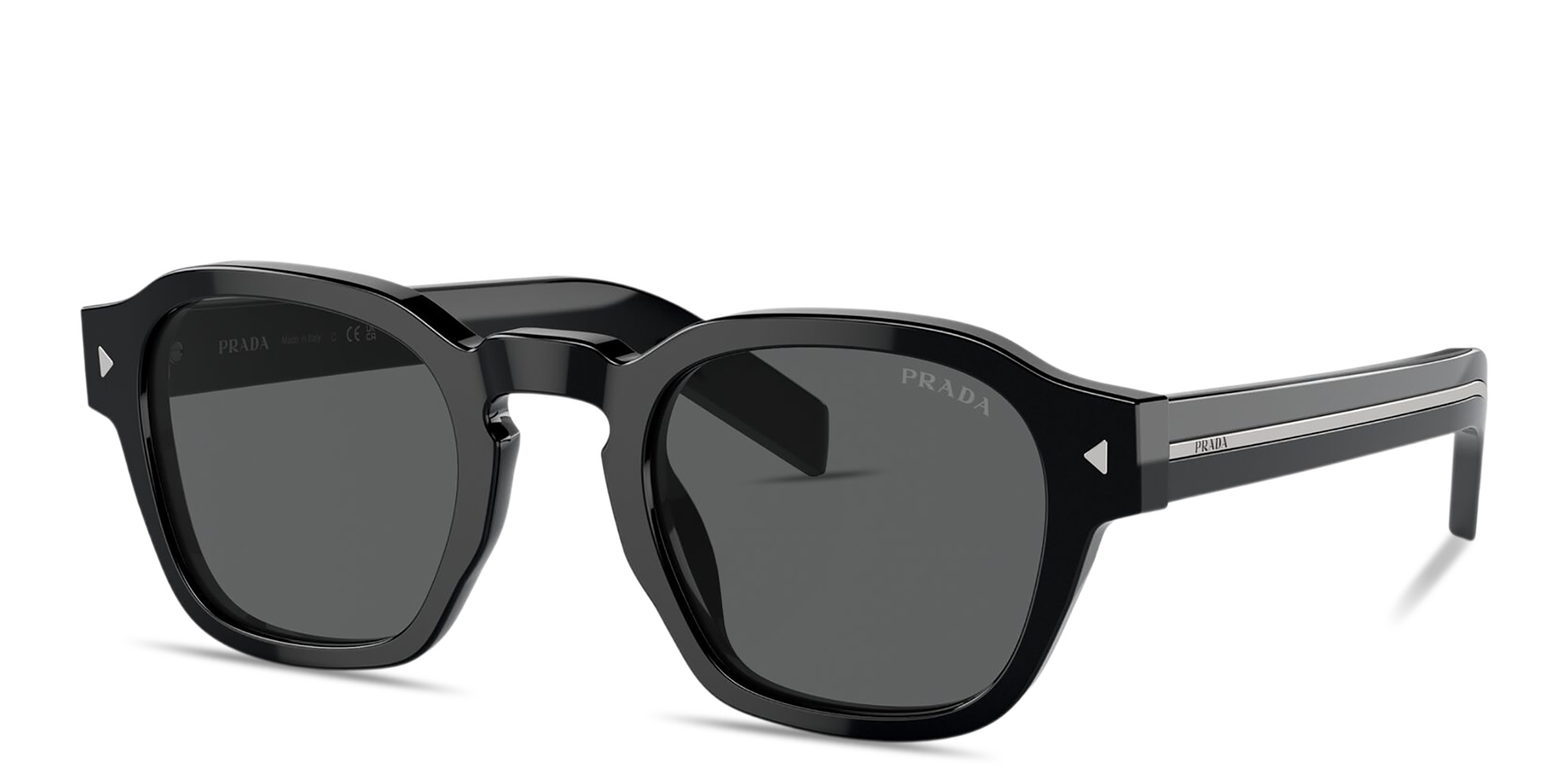 Shop PRADA Logo Round Sunglasses in Black online.