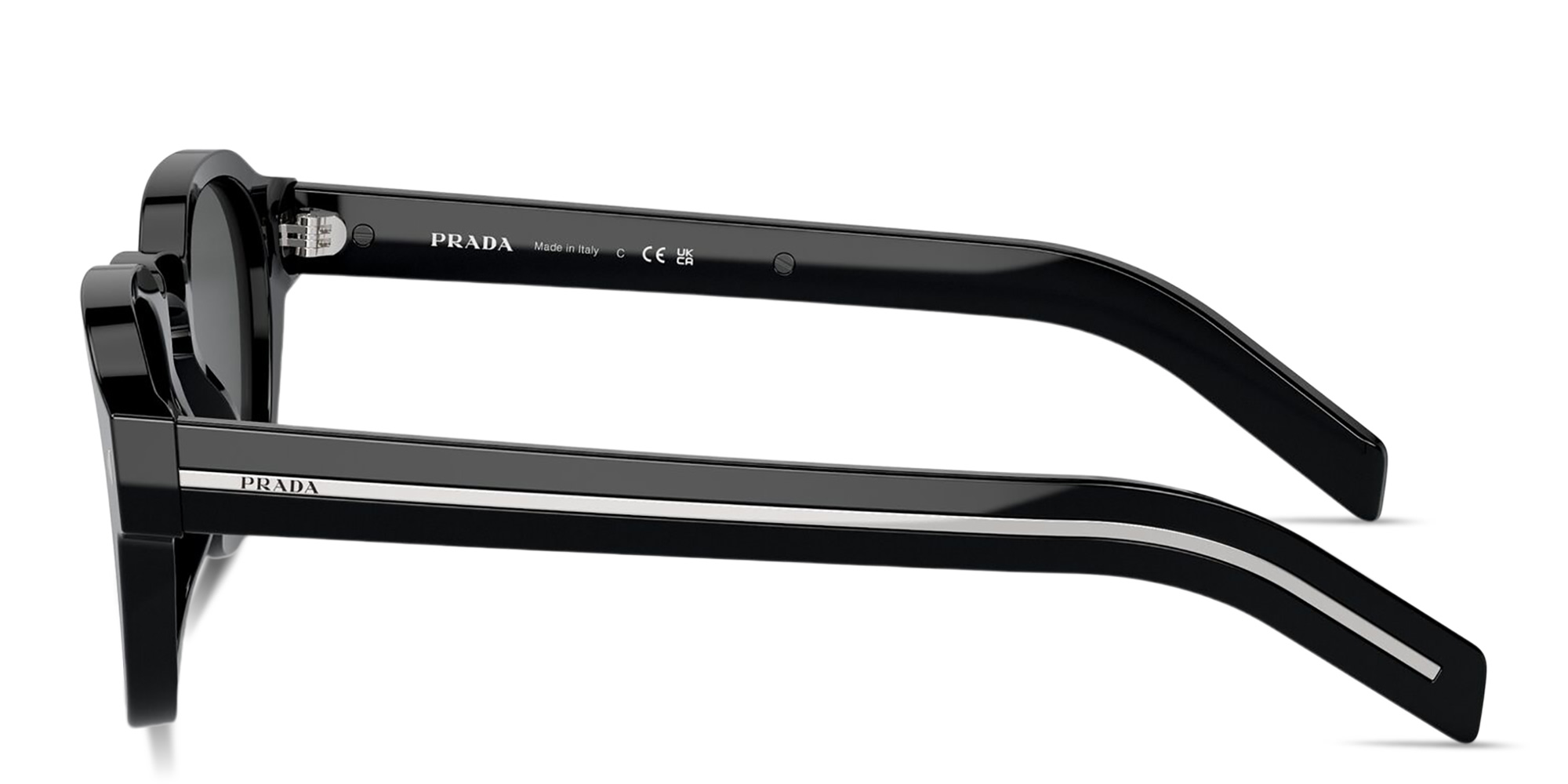 Shop PRADA Logo Round Sunglasses in Black online.