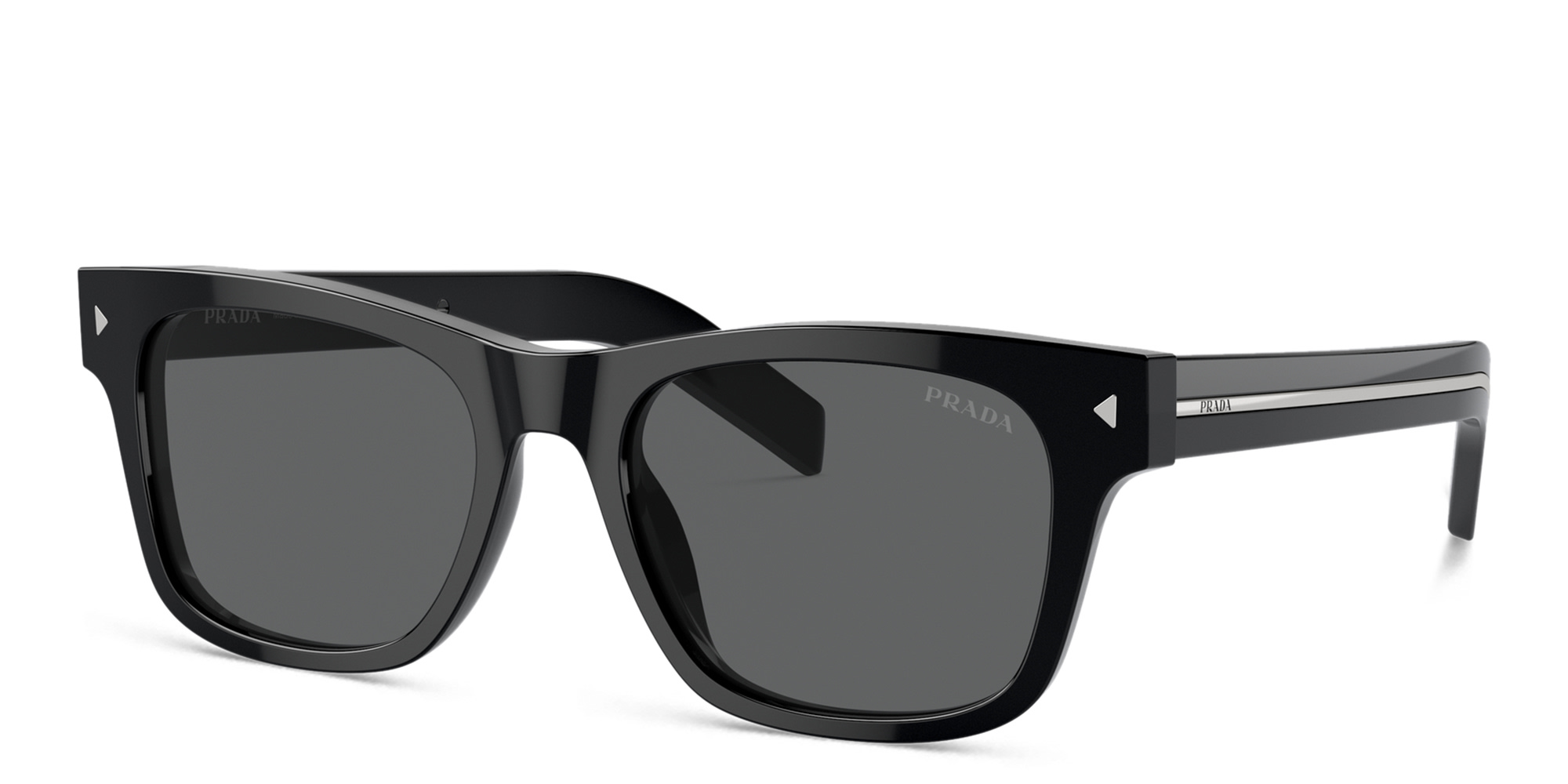Shop PRADA Logo Rectangle Sunglasses in Black online.