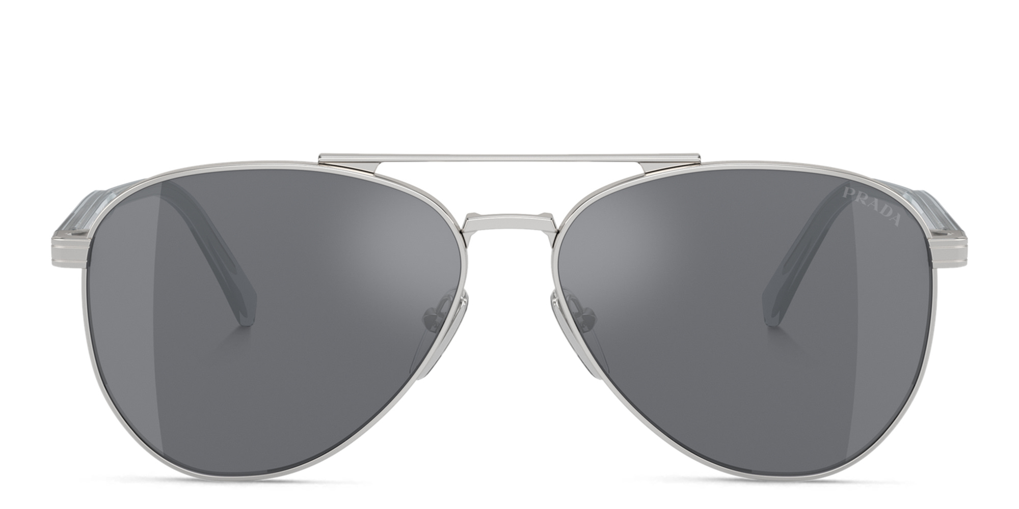 Shop PRADA Logo Aviator Sunglasses in Silver online.
