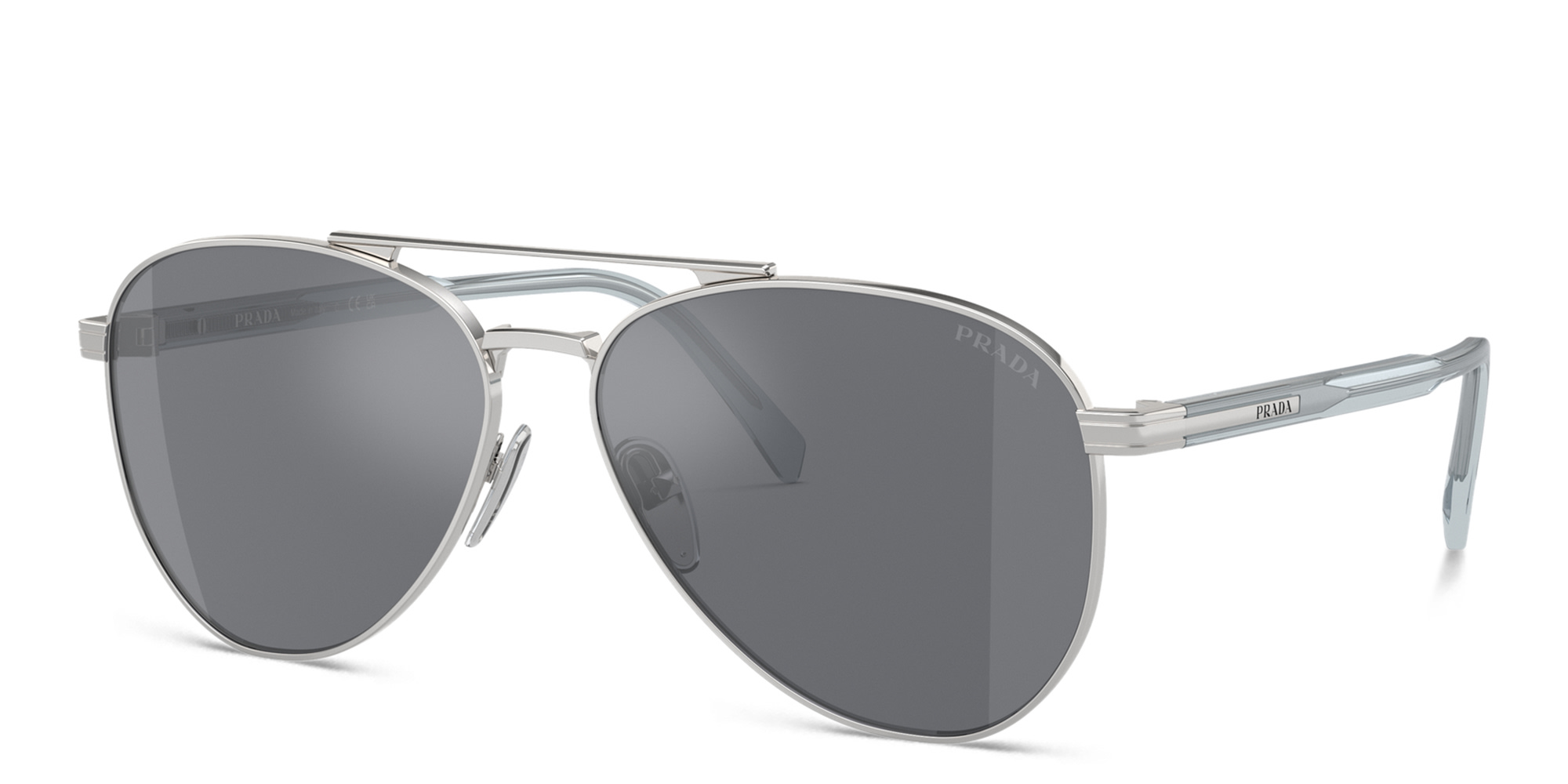 Shop PRADA Logo Aviator Sunglasses in Silver online.