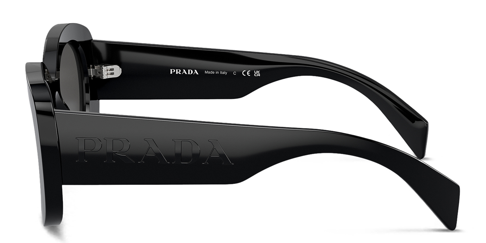 PRADA Logo Oval Sunglasses in Black – Product Photo 3