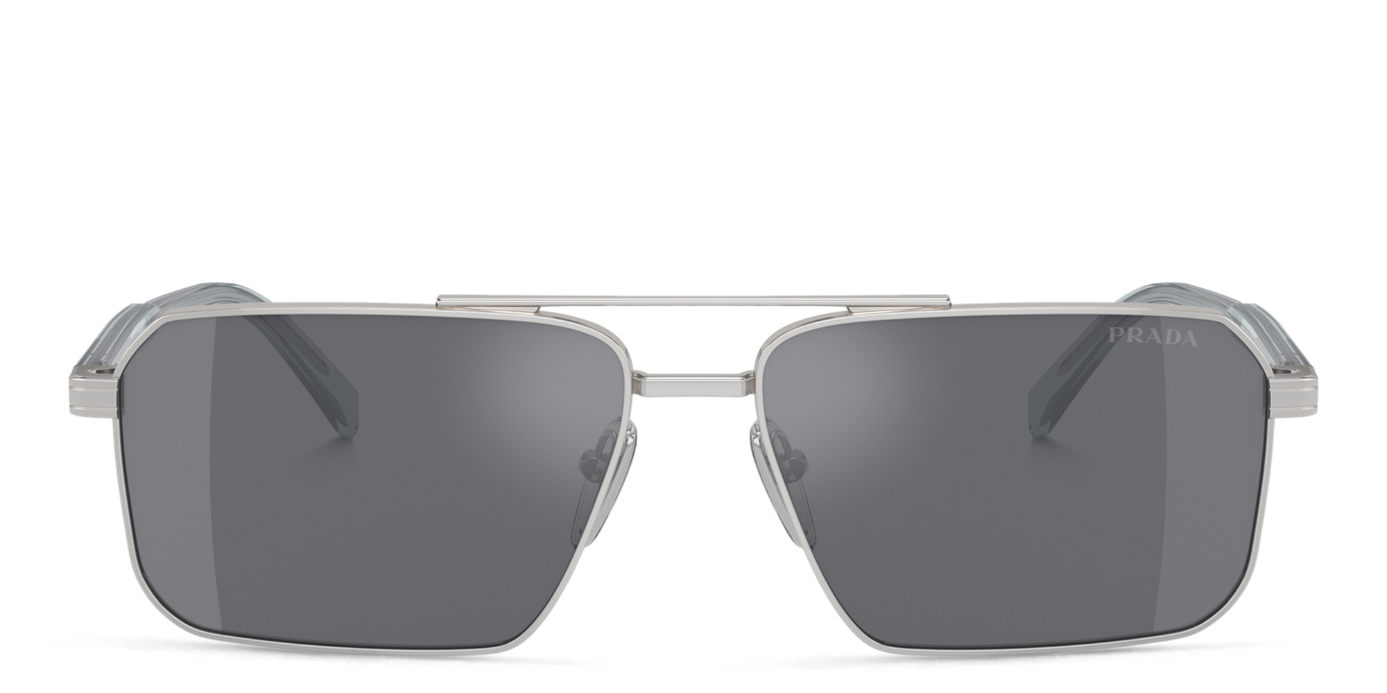 Shop PRADA Logo Rectangle Sunglasses in Silver online.