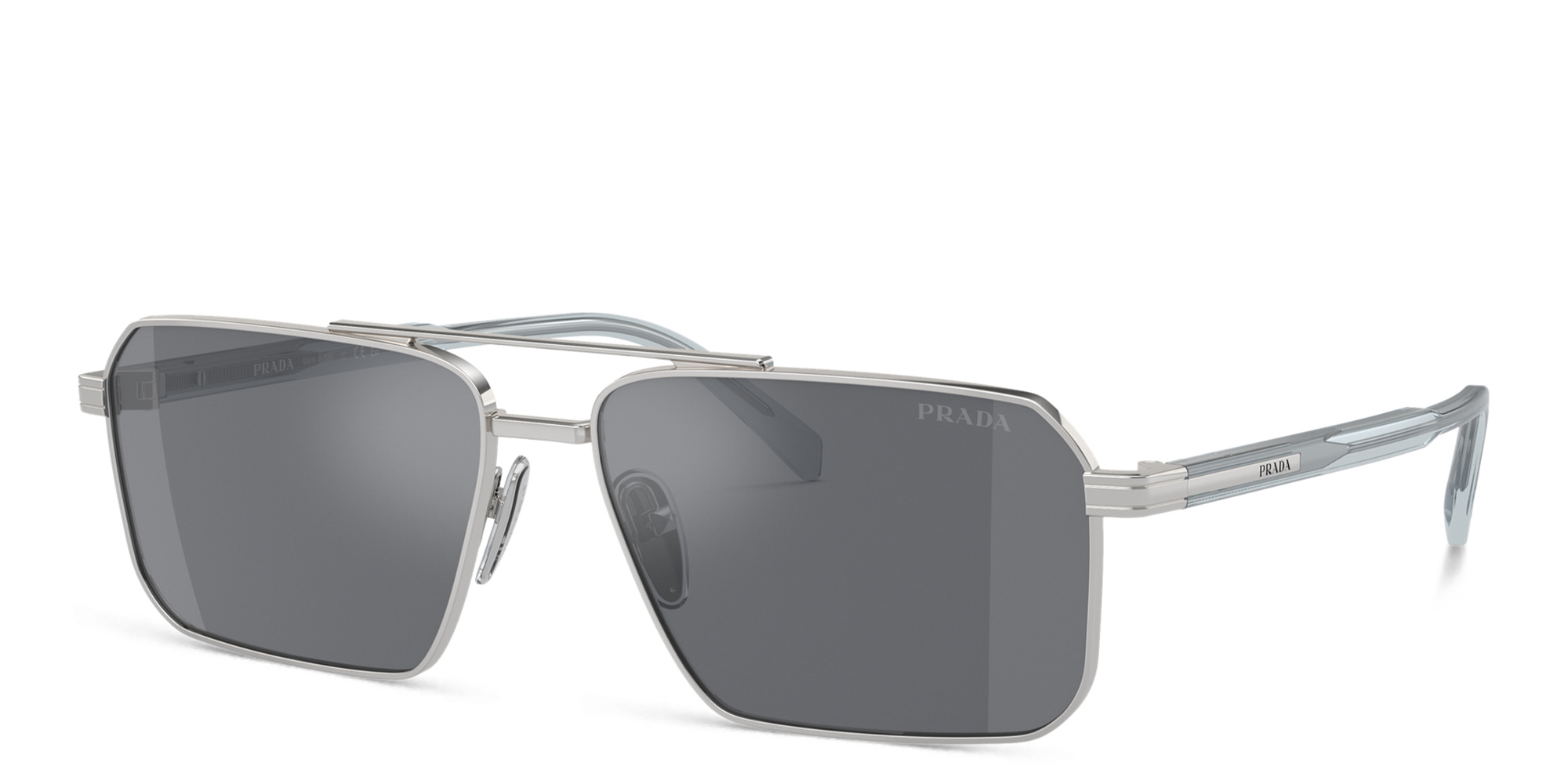Shop PRADA Logo Rectangle Sunglasses in Silver online.