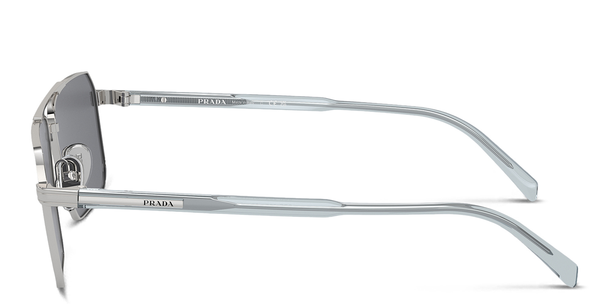 Shop PRADA Logo Rectangle Sunglasses in Silver online.