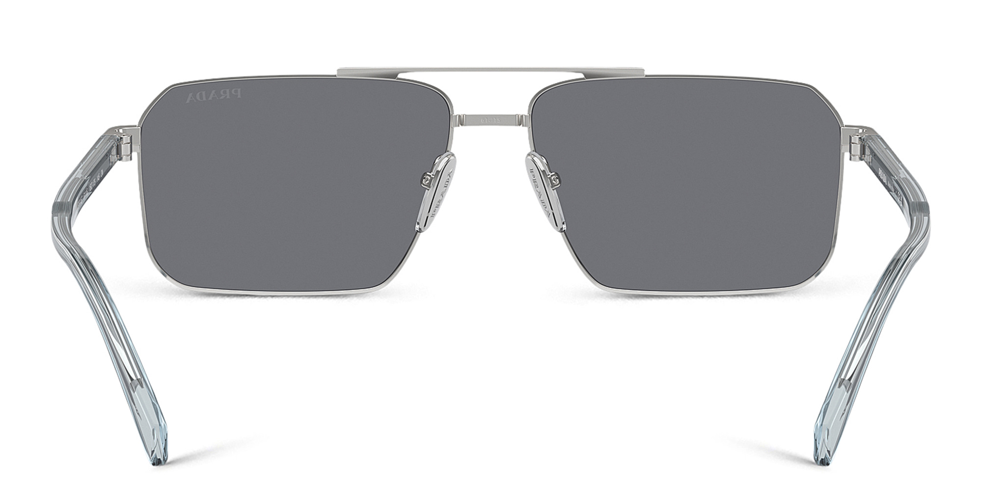 Shop PRADA Logo Rectangle Sunglasses in Silver online.