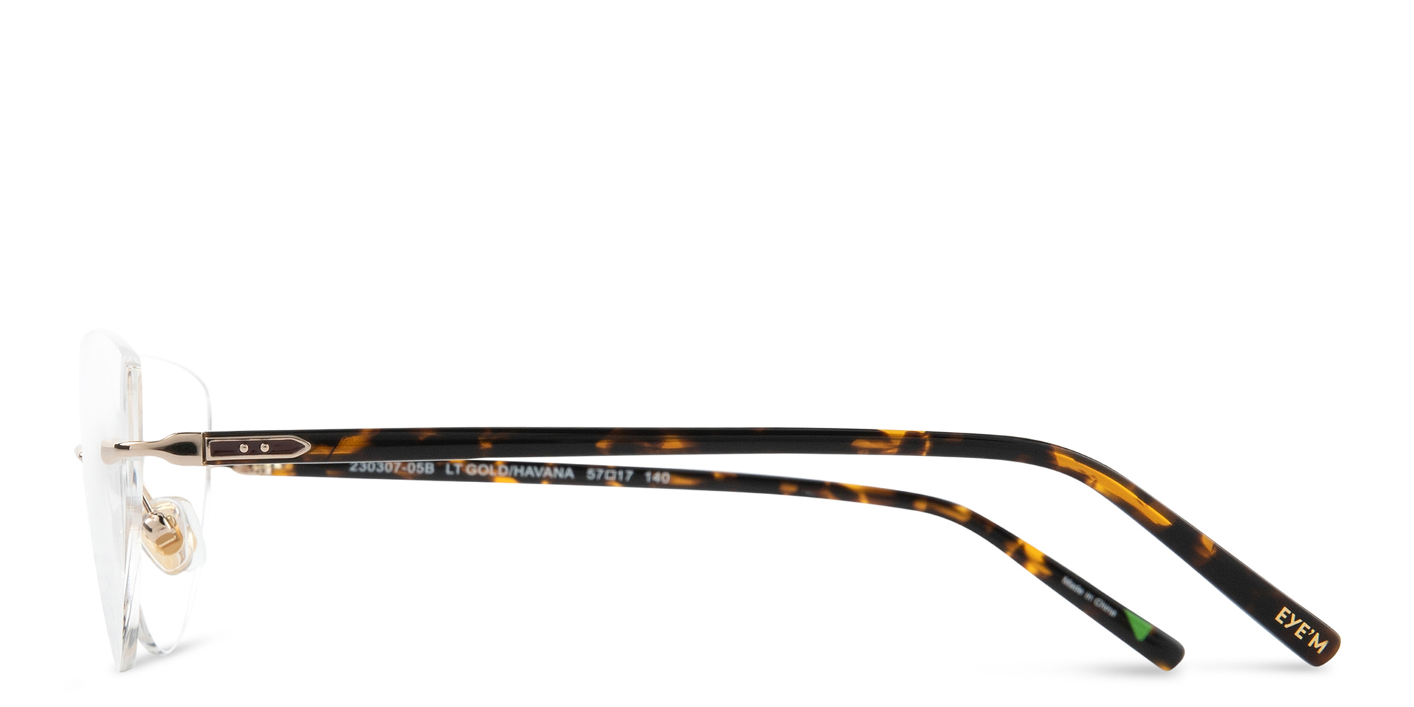 Shop EYE'M Rimless Wide Cat-Eye Eyeglasses in Gold Havana online.