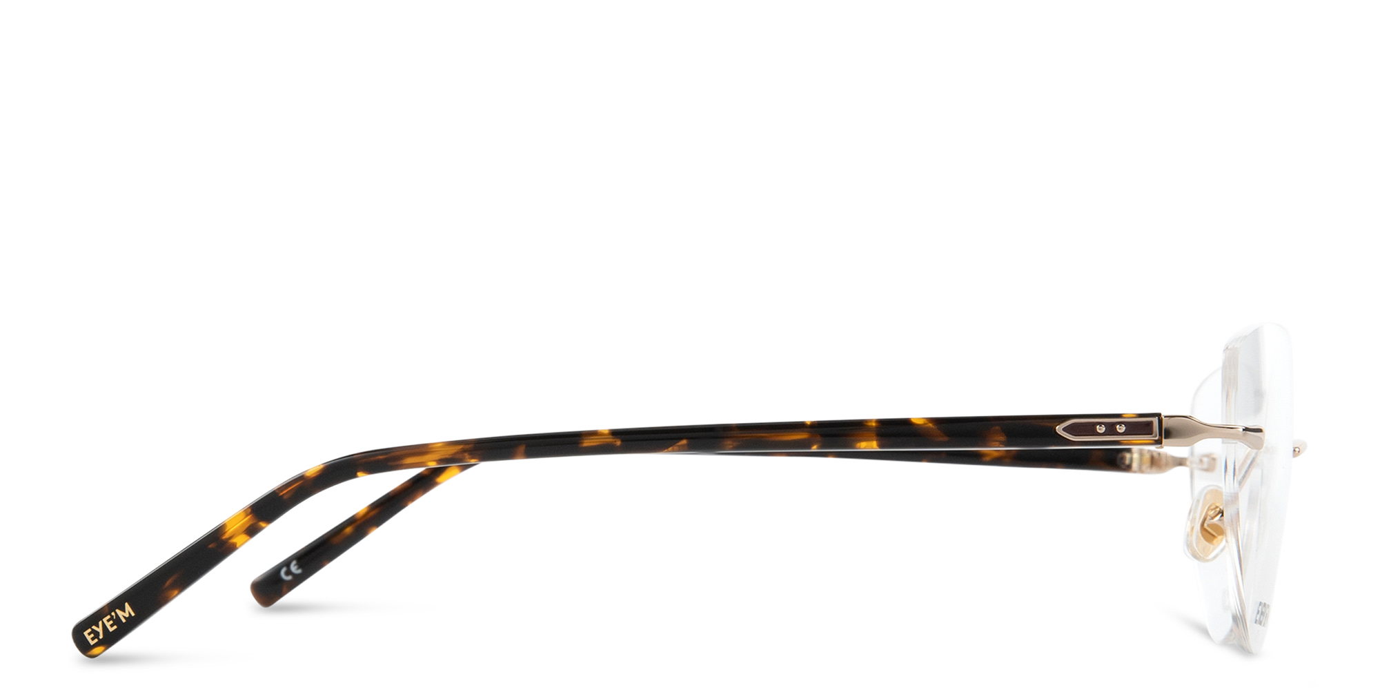 Shop EYE'M Rimless Wide Cat-Eye Eyeglasses in Gold Havana online.