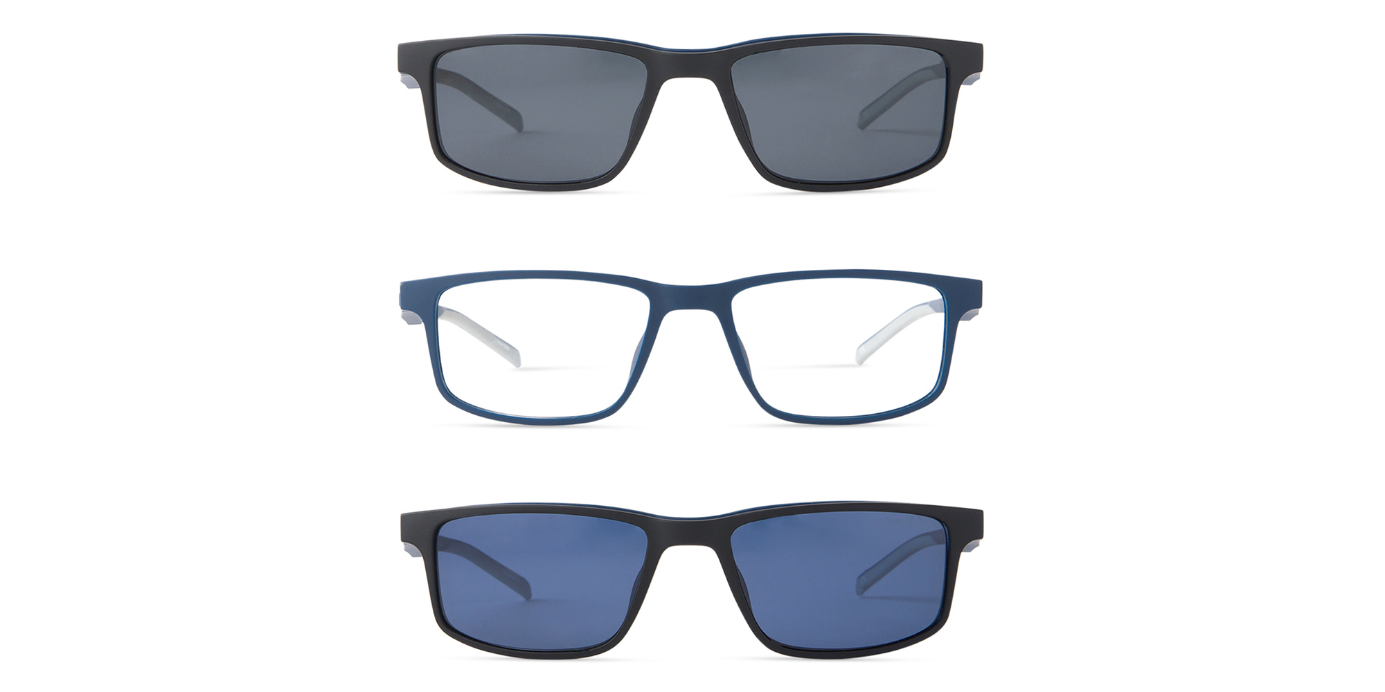 EYE'M Clip-On Rectangle Eyeglasses in Blue – Product Photo 1