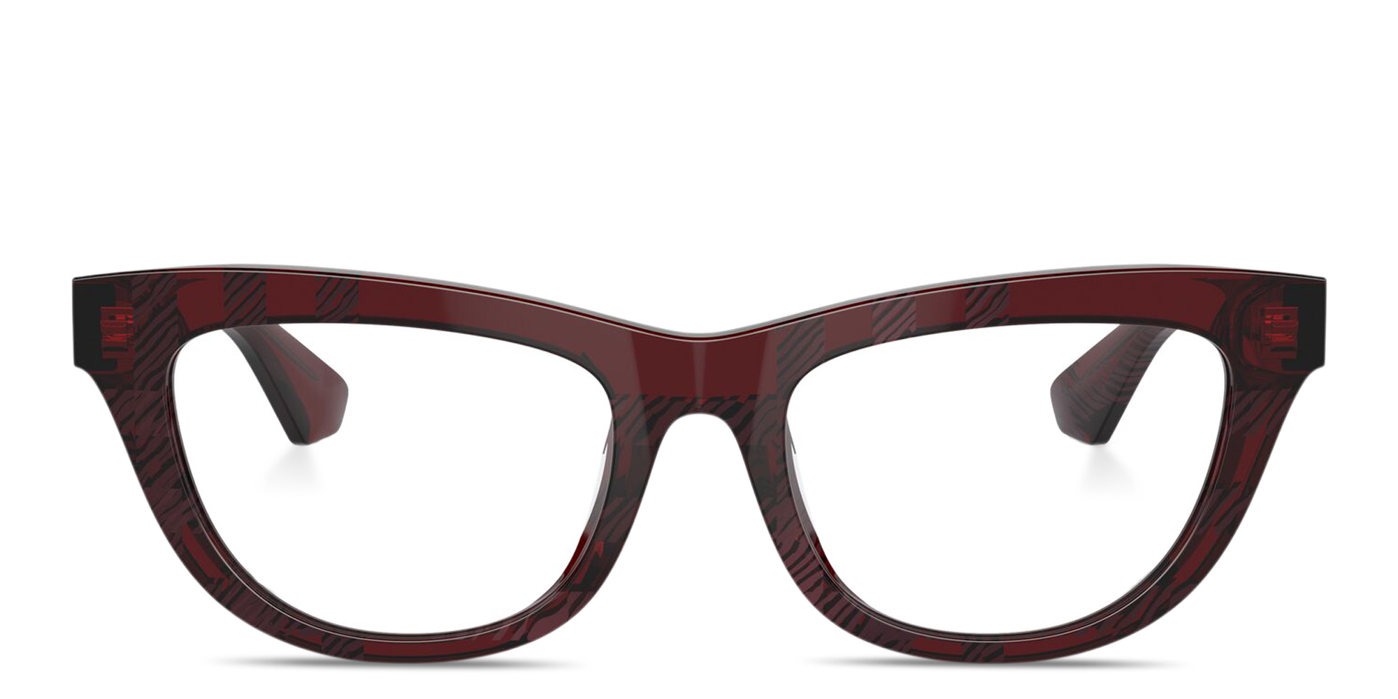 Shop BURBERRY Check Pattern Rectangle Eyeglasses in Red online.
