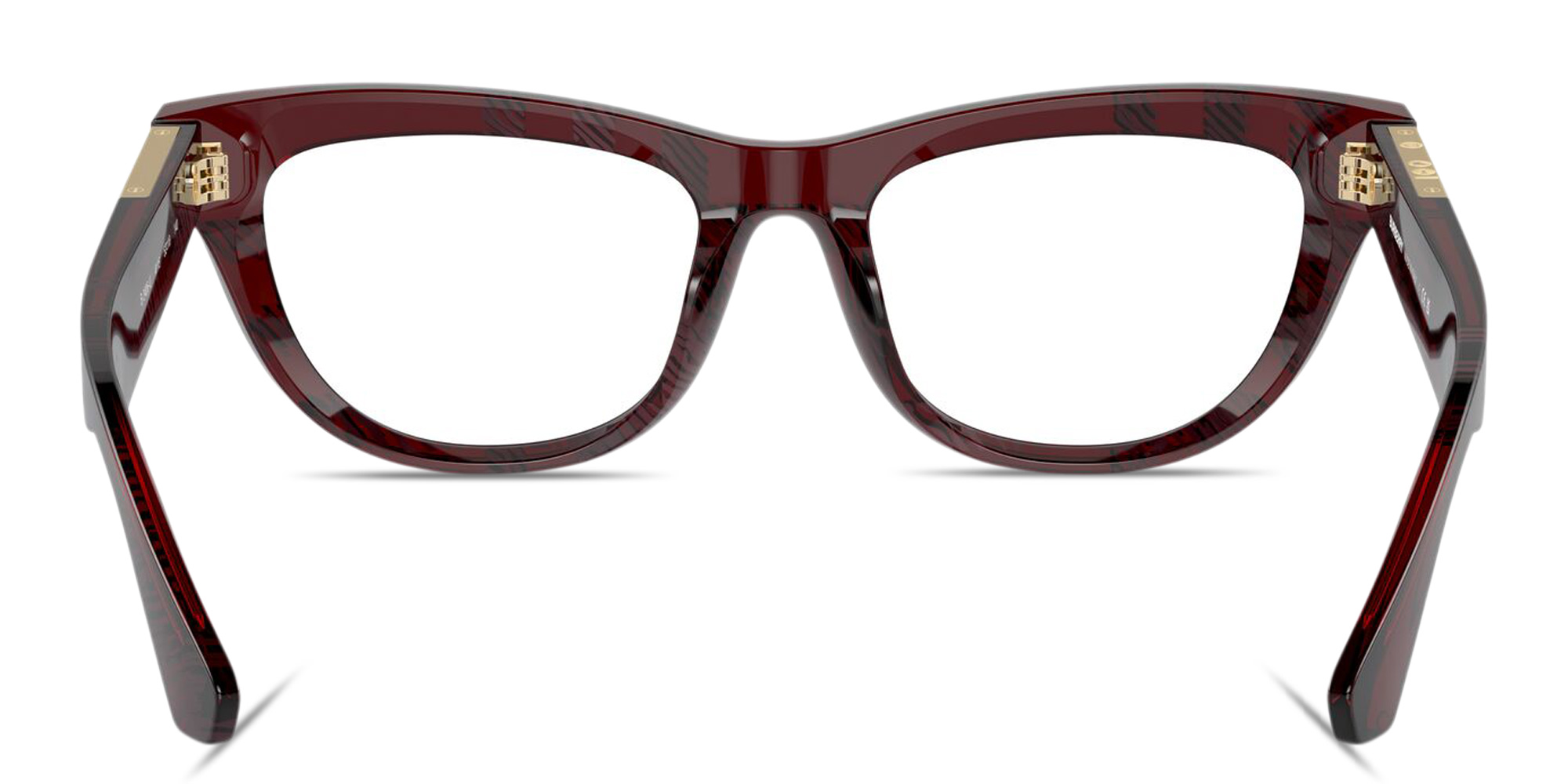 Shop BURBERRY Check Pattern Rectangle Eyeglasses in Red online.