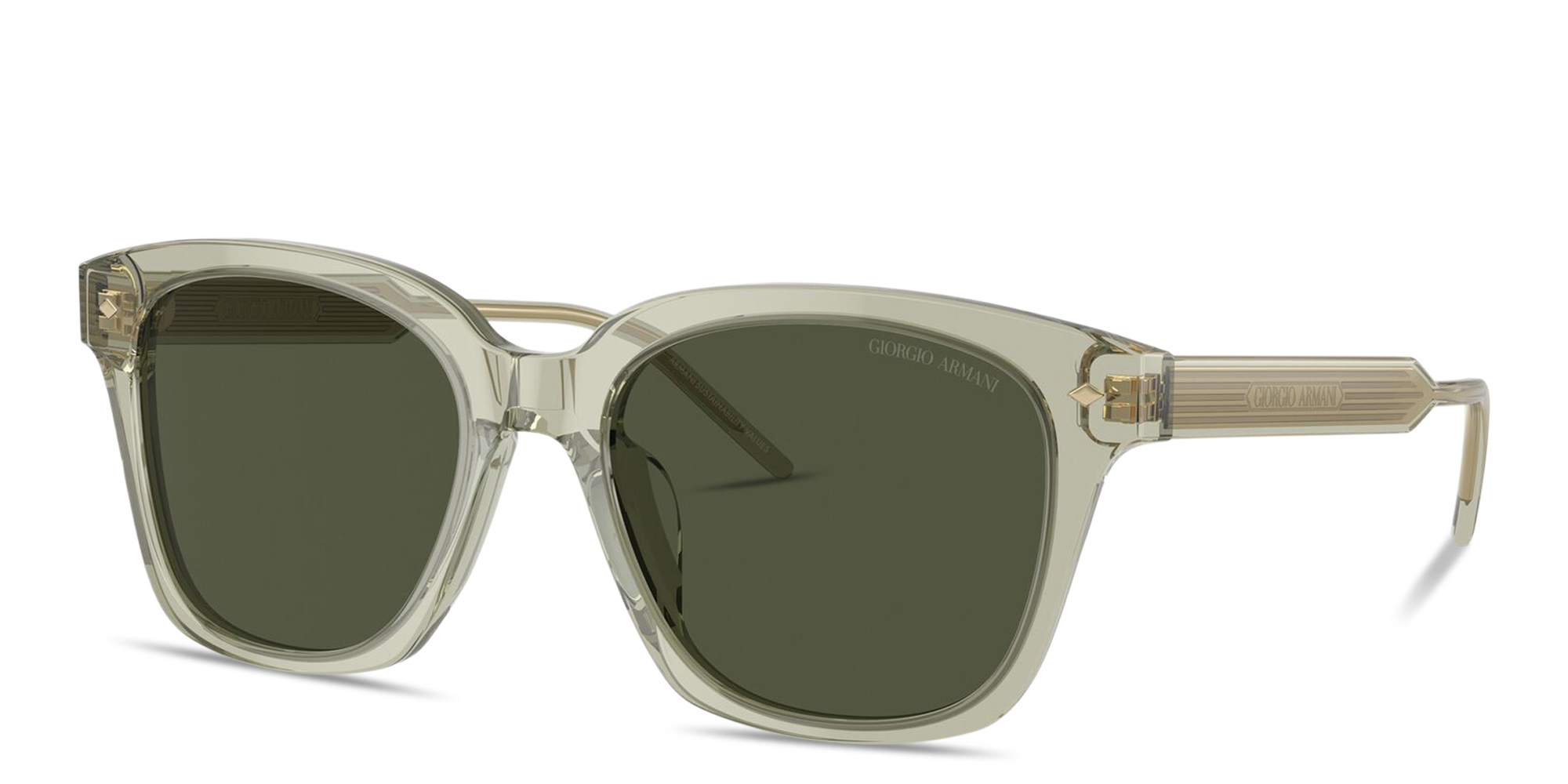 Shop GIORGIO ARMANI Logo Signature Square Sunglasses in Transparent Green online.