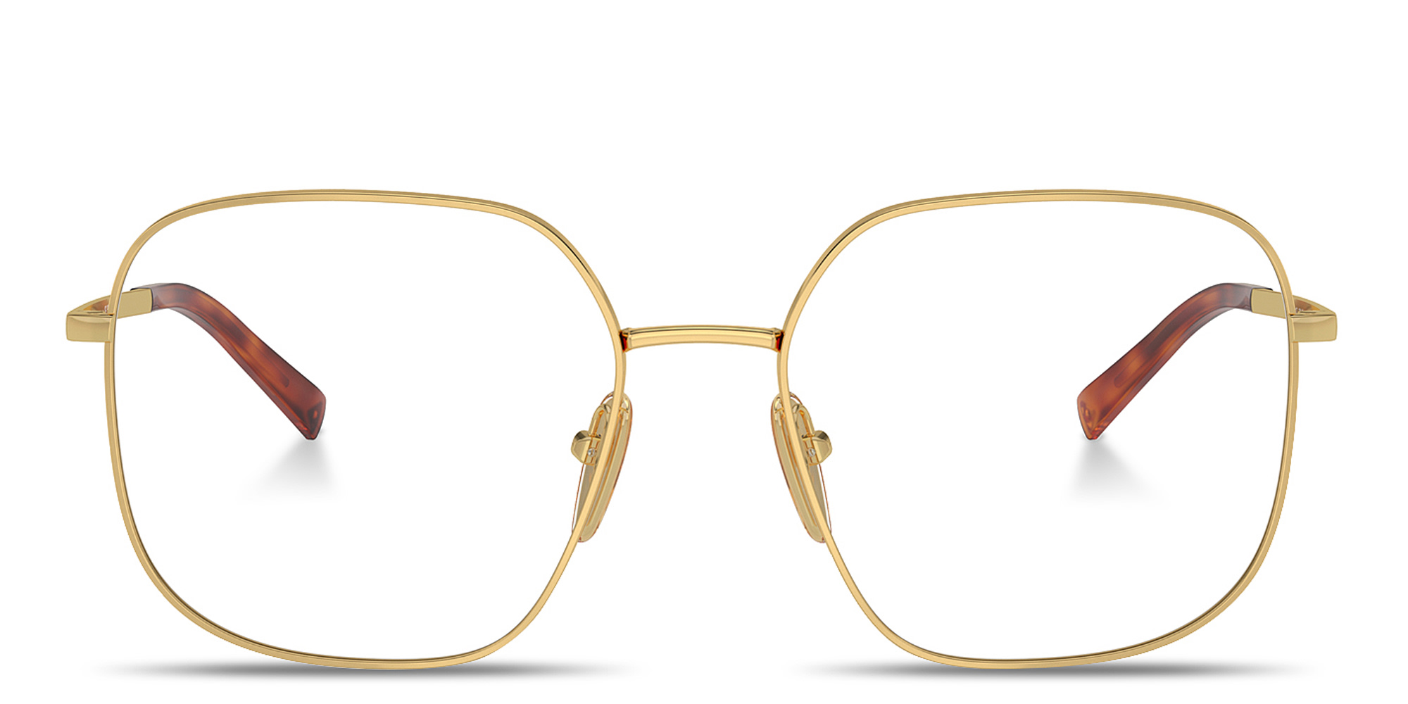 Shop PRADA Engraved Logo Wide Square Eyeglasses in Gold online.
