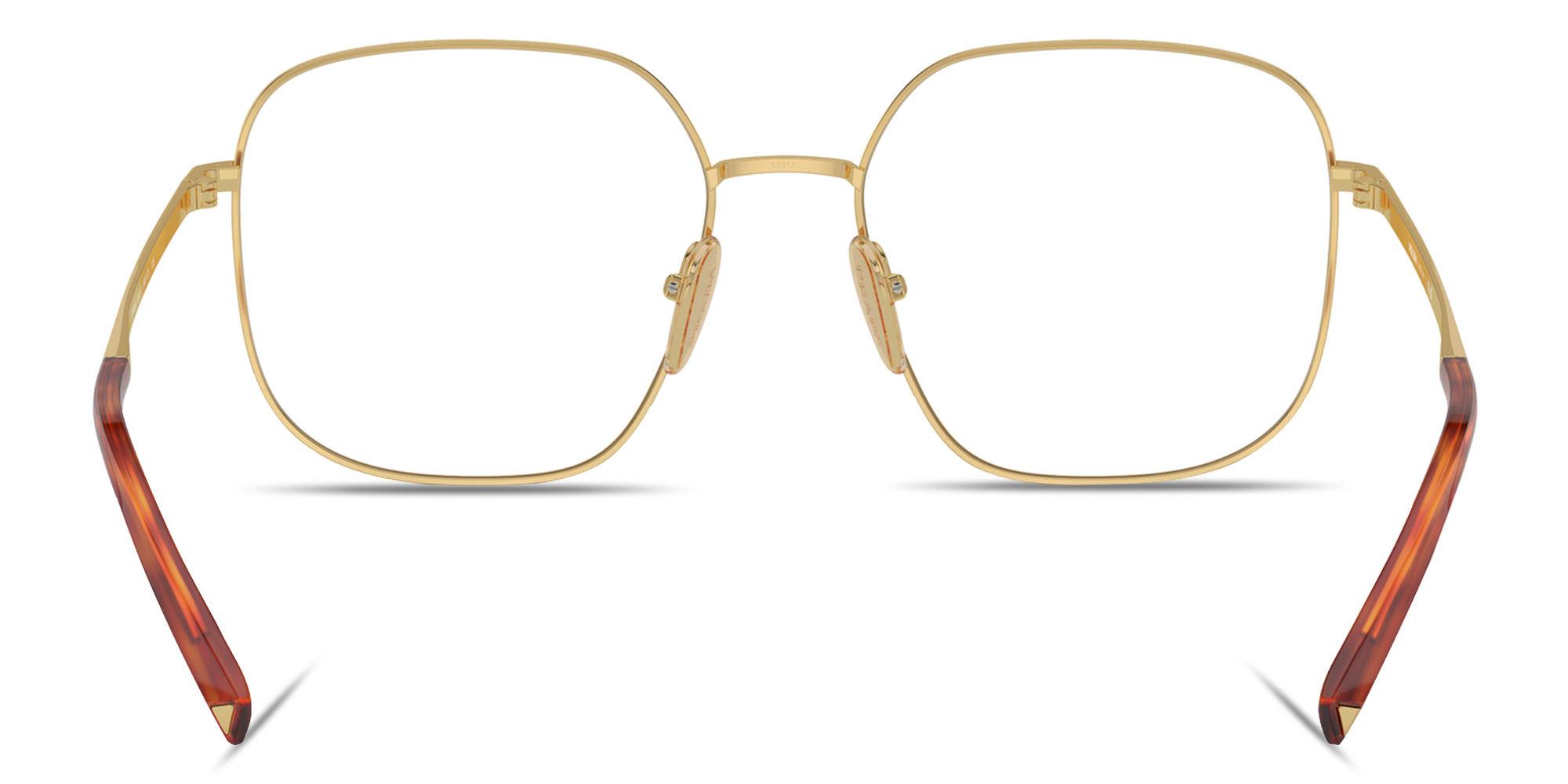 Shop PRADA Engraved Logo Wide Square Eyeglasses in Gold online.
