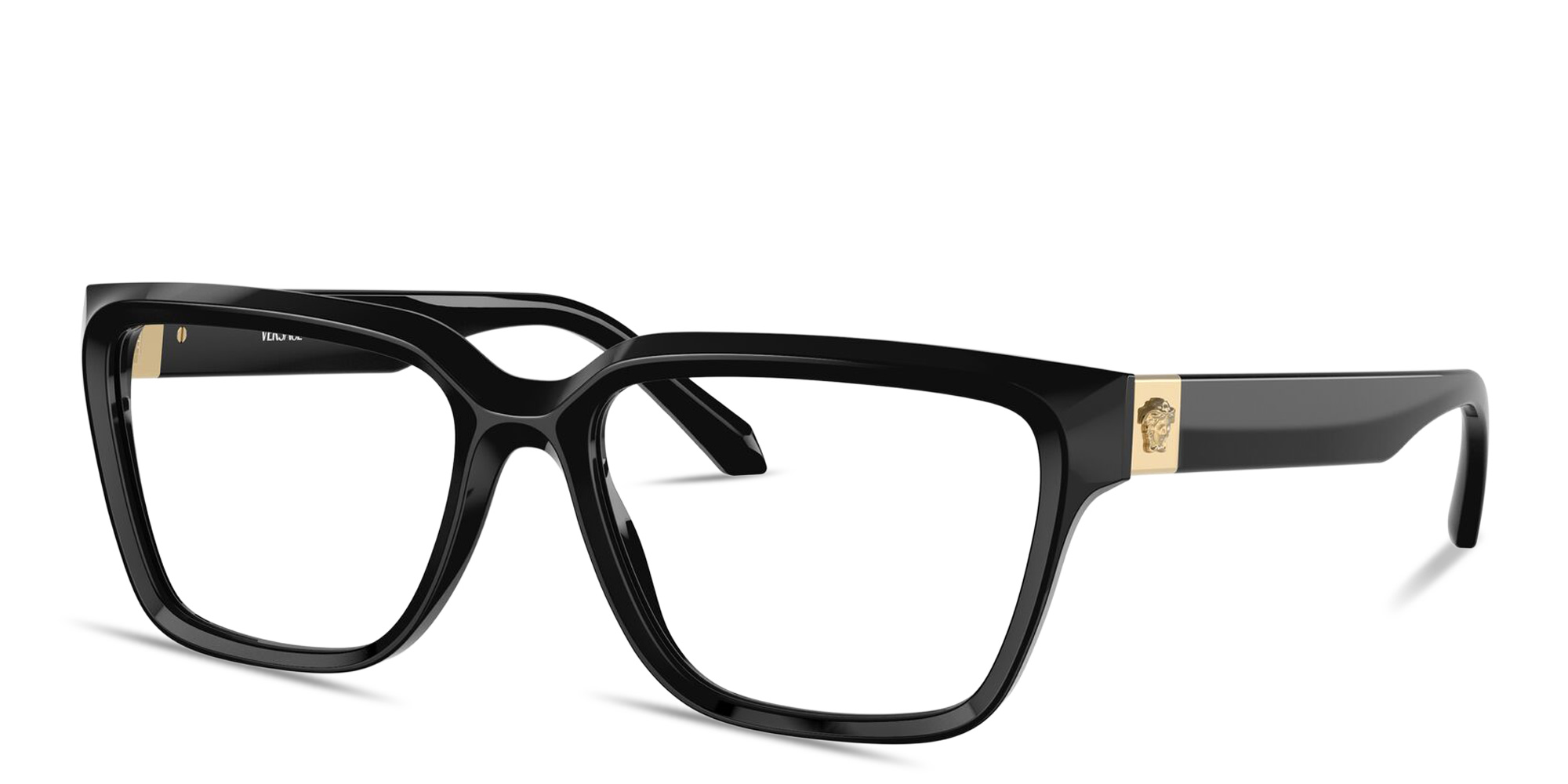 Shop VERSACE Medusa Rectangle Eyeglasses in Black online.
