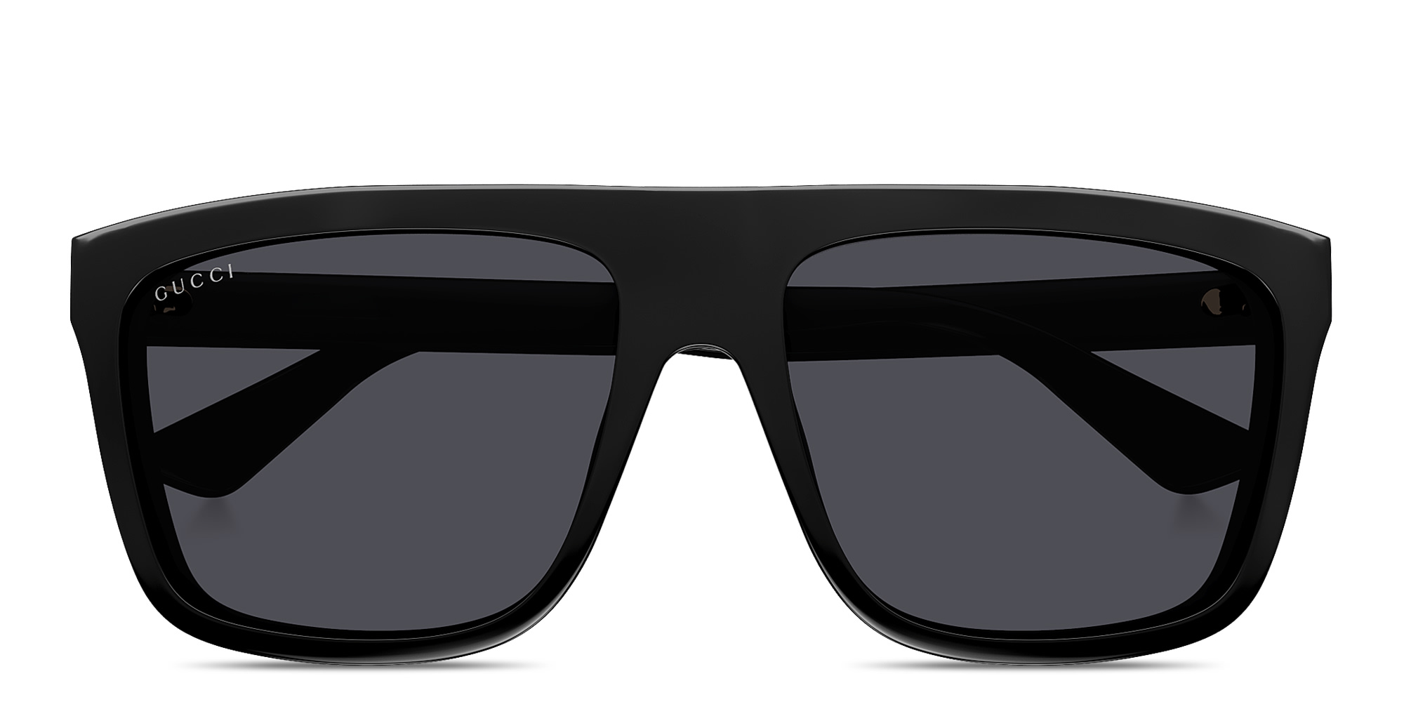 Shop GUCCI Engraved Logo Rectangle Sunglasses in Black online.
