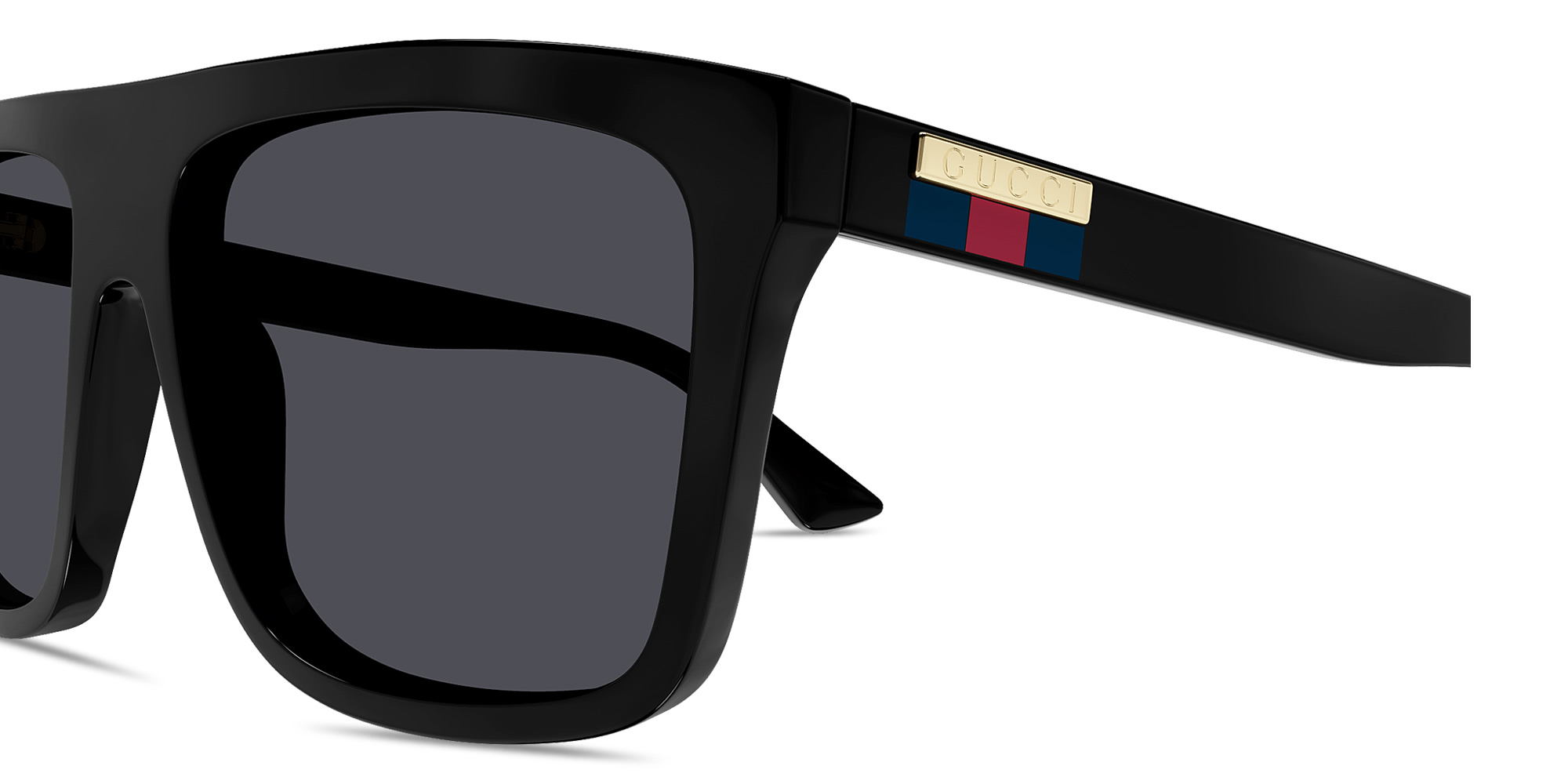 Shop GUCCI Engraved Logo Rectangle Sunglasses in Black online.