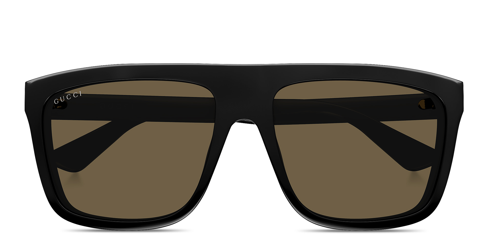 Shop GUCCI Engraved Logo Rectangle Sunglasses in Black online.