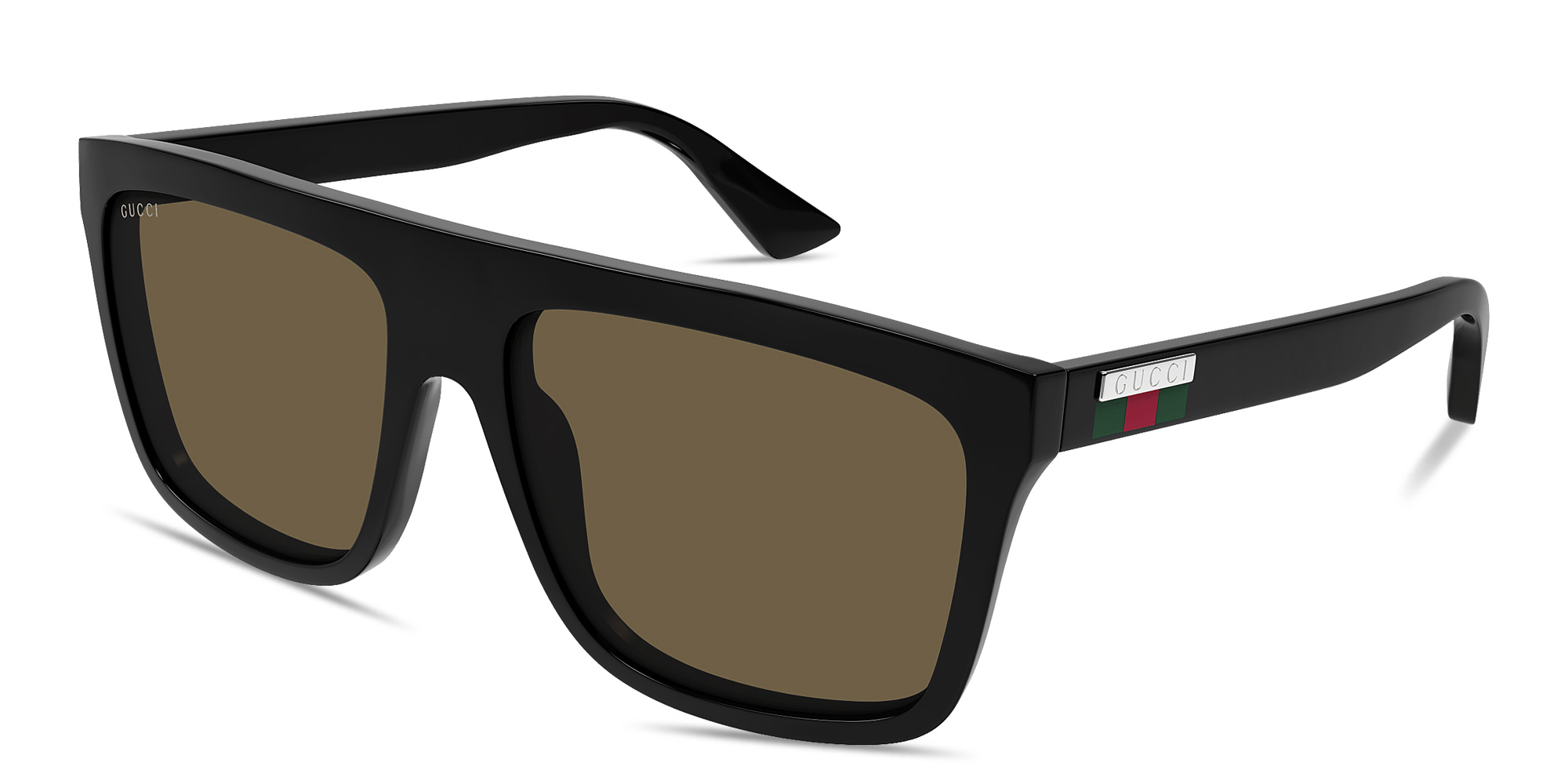 Shop GUCCI Engraved Logo Rectangle Sunglasses in Black online.