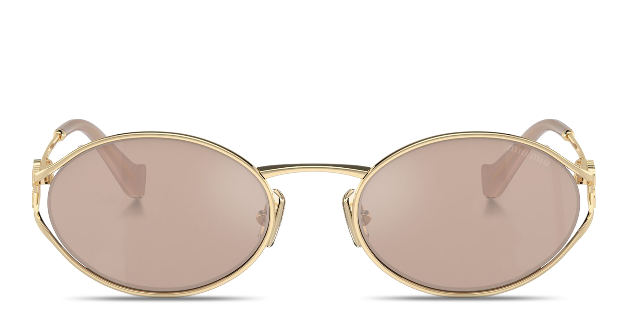 MIU MIU Vertical Logo Oval Sunglasses in Gold – Product Photo 1