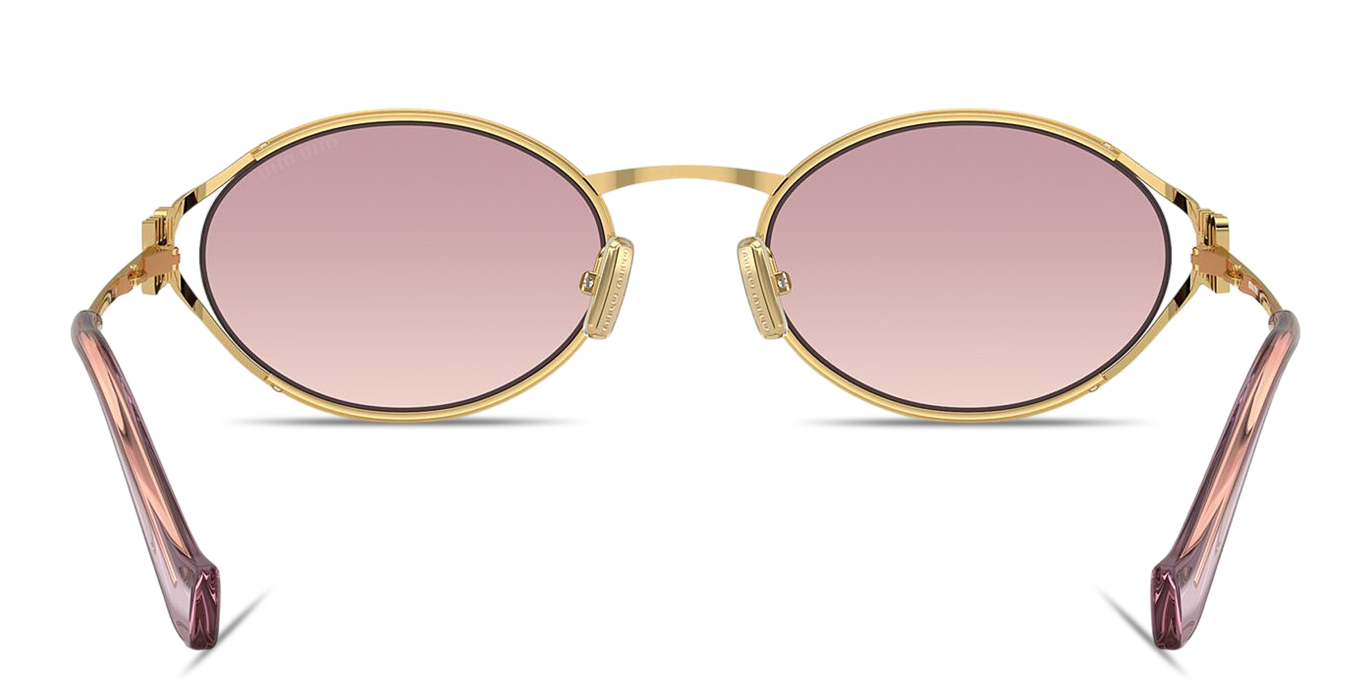 Shop MIU MIU Vertical Logo Oval Sunglasses in Gold online.