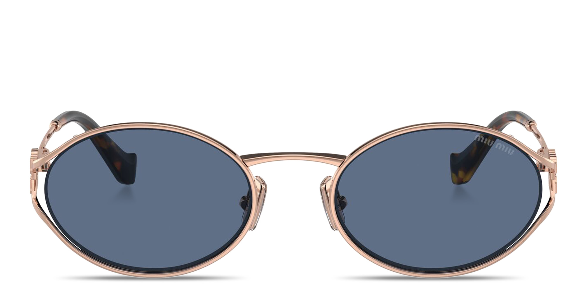 Shop MIU MIU Vertical Logo Oval Sunglasses in Pink Gold online.