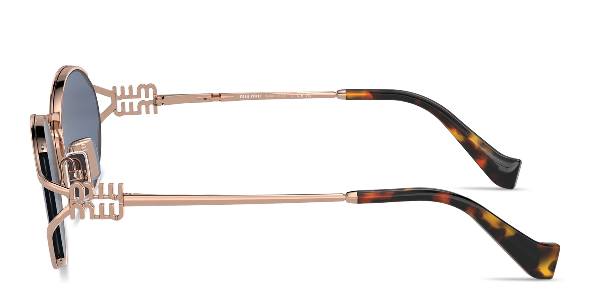 Shop MIU MIU Vertical Logo Oval Sunglasses in Pink Gold online.