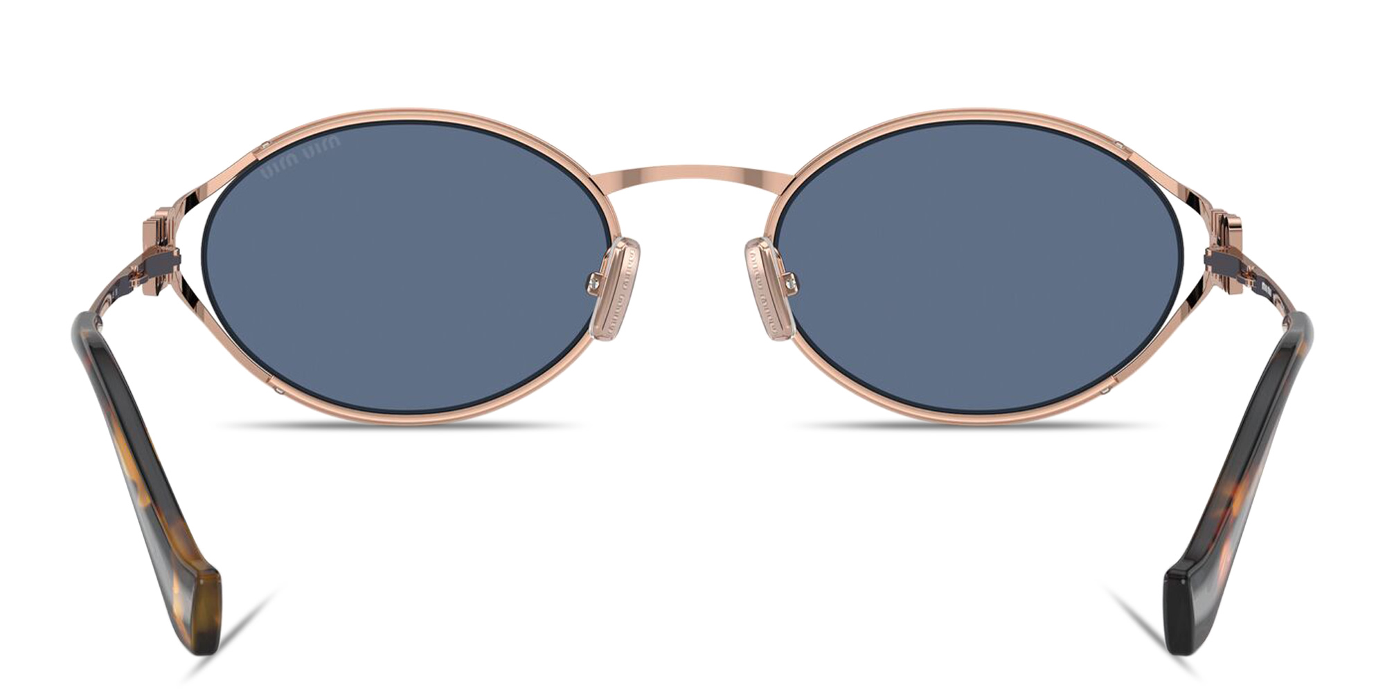 Shop MIU MIU Vertical Logo Oval Sunglasses in Pink Gold online.