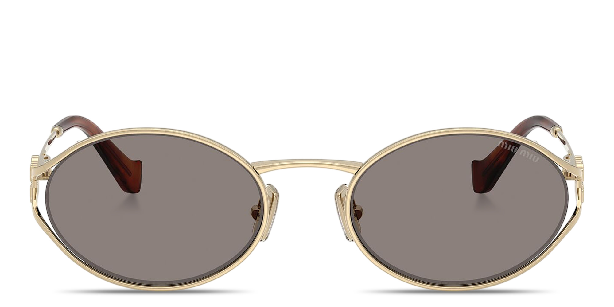Shop MIU MIU Vertical Logo Oval Sunglasses in Pale Gold online.