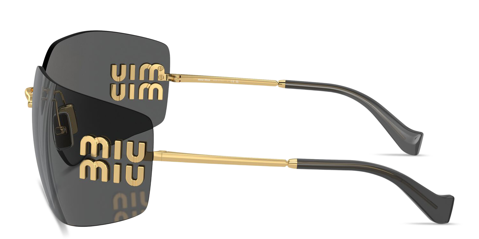 Shop MIU MIU Runway Rimless Wide Irregular Sunglasses in Gold online.