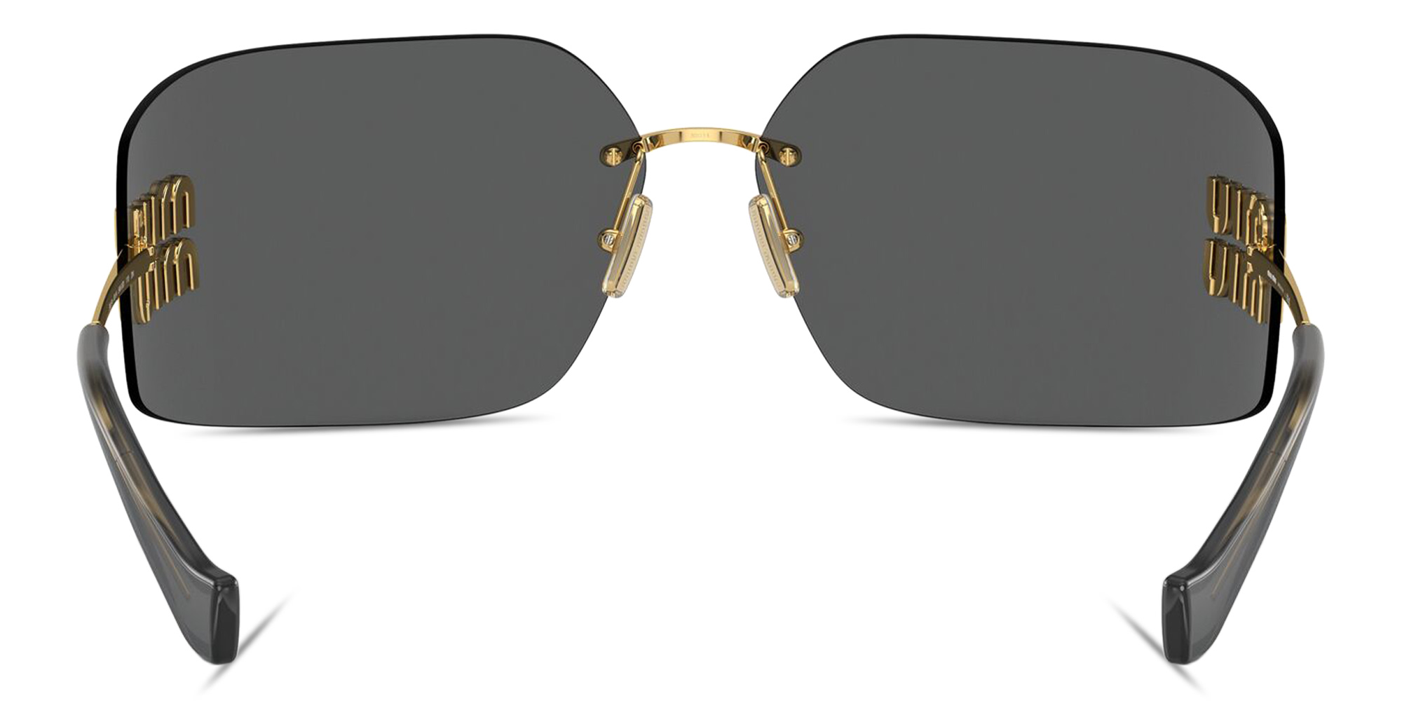 Shop MIU MIU Runway Rimless Wide Irregular Sunglasses in Gold online.