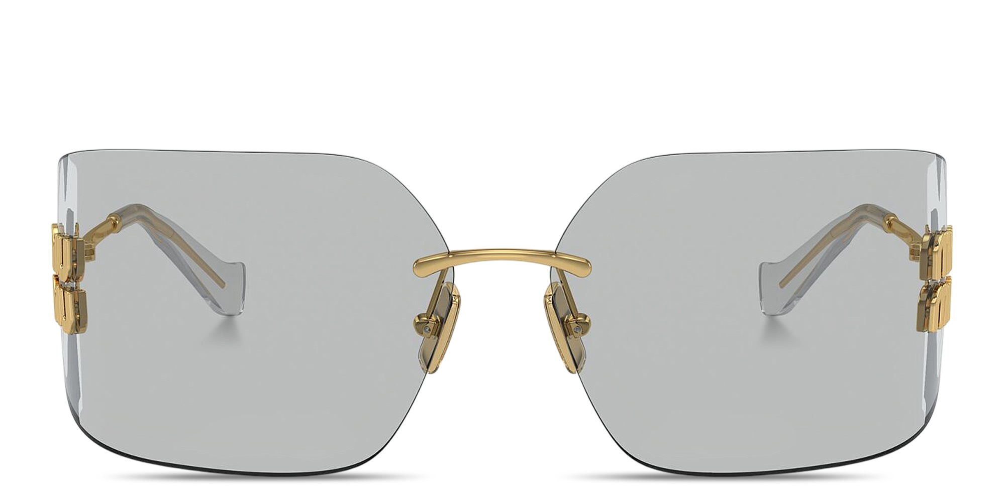Shop MIU MIU Runway Rimless Wide Irregular Sunglasses in Gold online.
