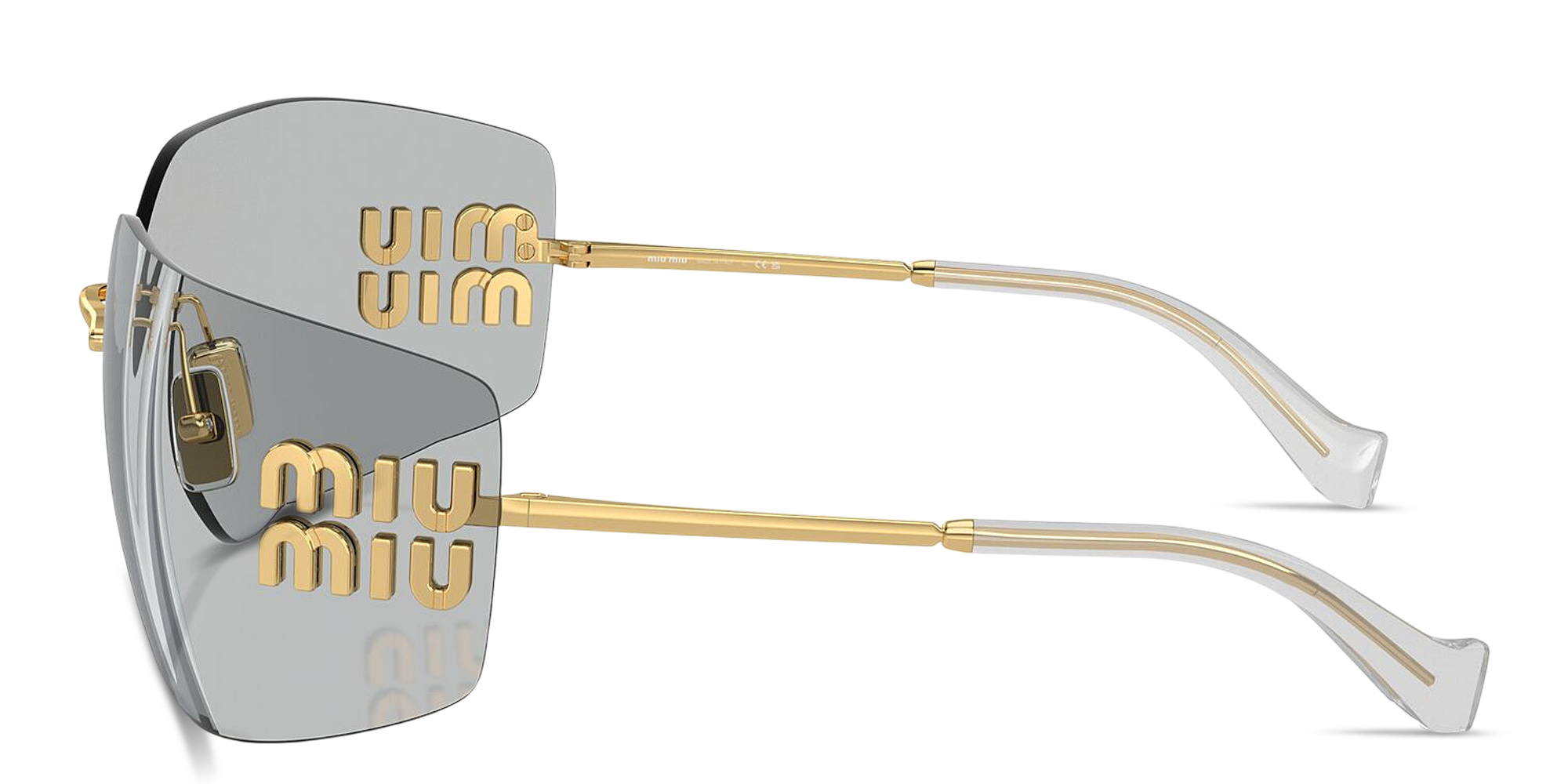 Shop MIU MIU Runway Rimless Wide Irregular Sunglasses in Gold online.