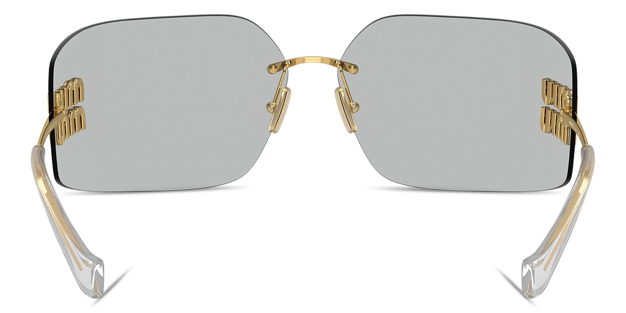Shop MIU MIU Runway Rimless Wide Irregular Sunglasses in Gold online.