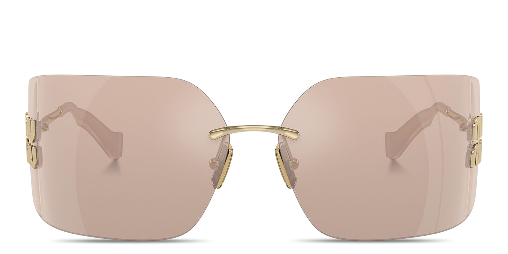 Shop MIU MIU Runway Rimless Wide Irregular Sunglasses in Pale Gold online.
