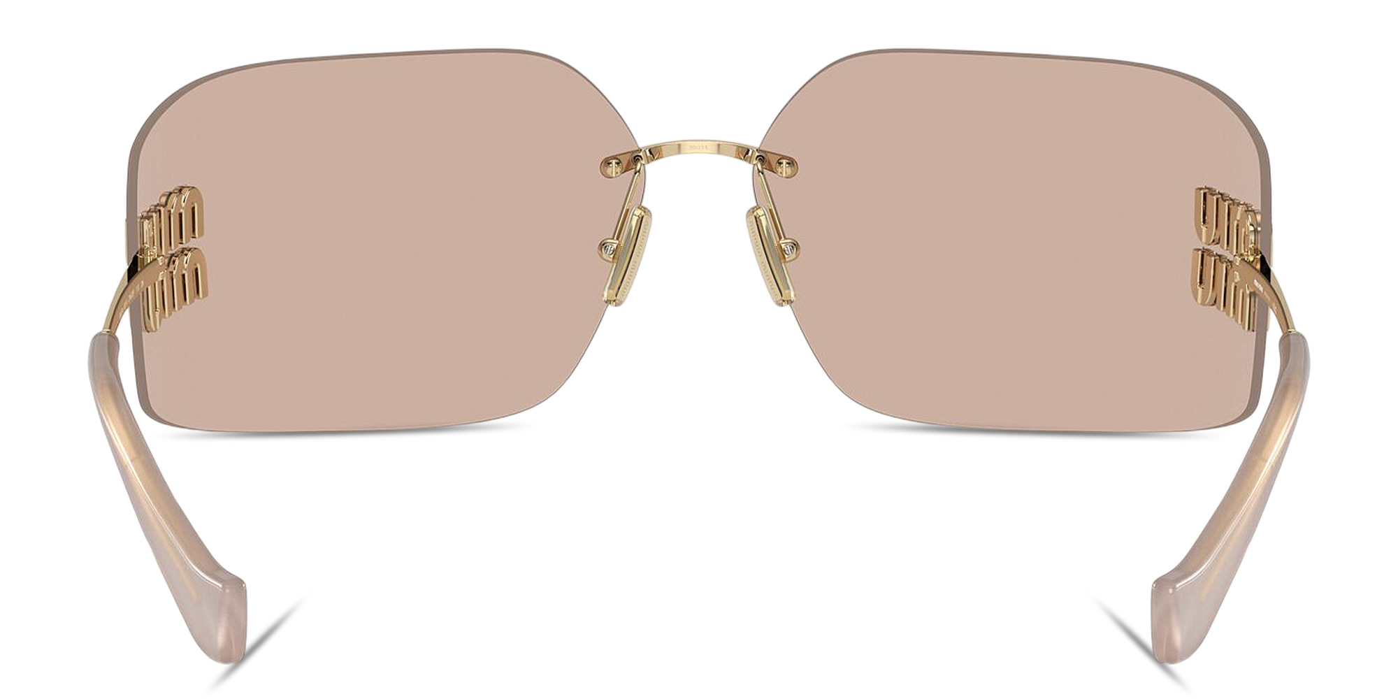Shop MIU MIU Runway Rimless Wide Irregular Sunglasses in Pale Gold online.