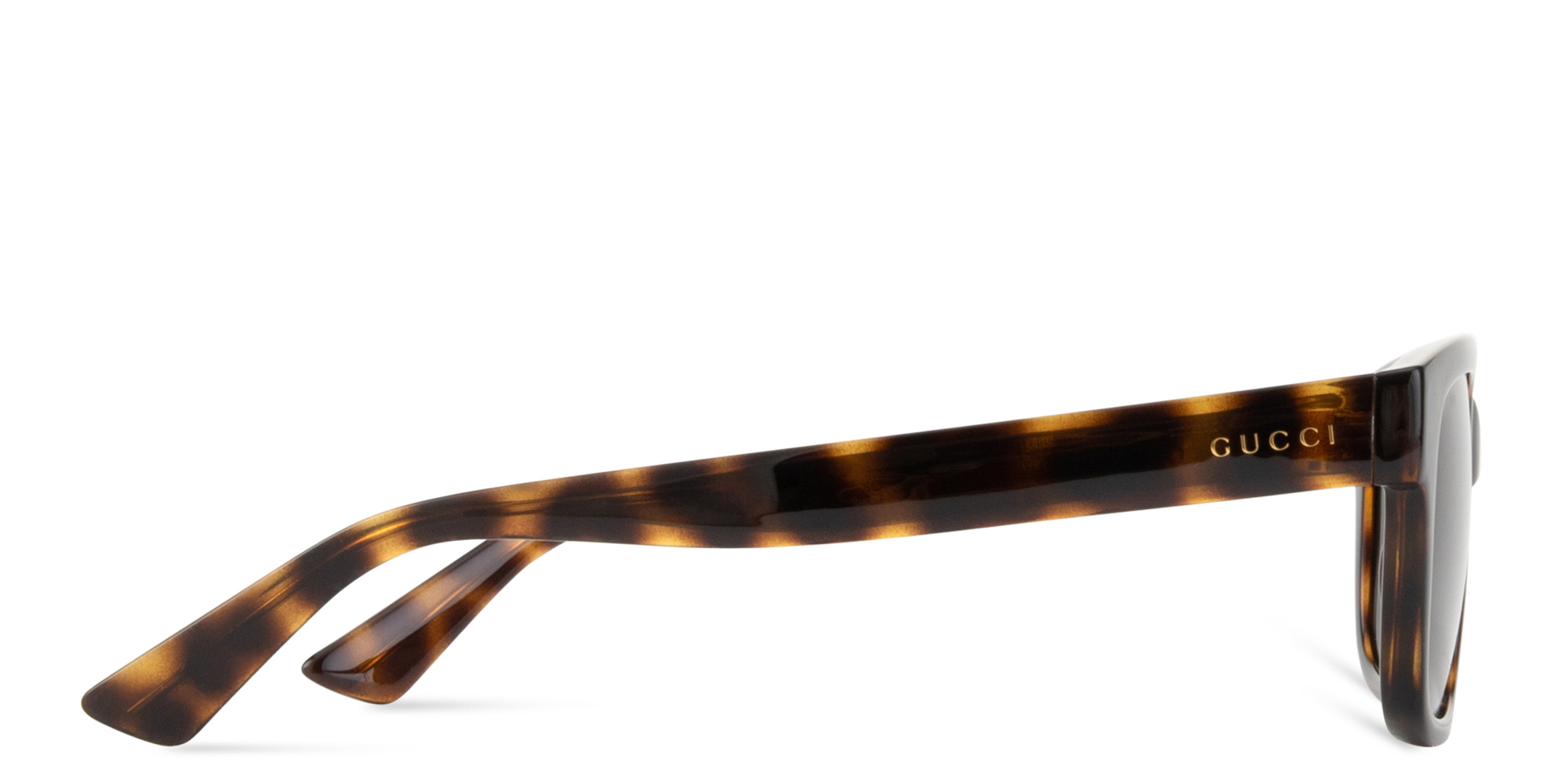 Shop GUCCI Logo Lettering Rectangle Sunglasses in Havana online.