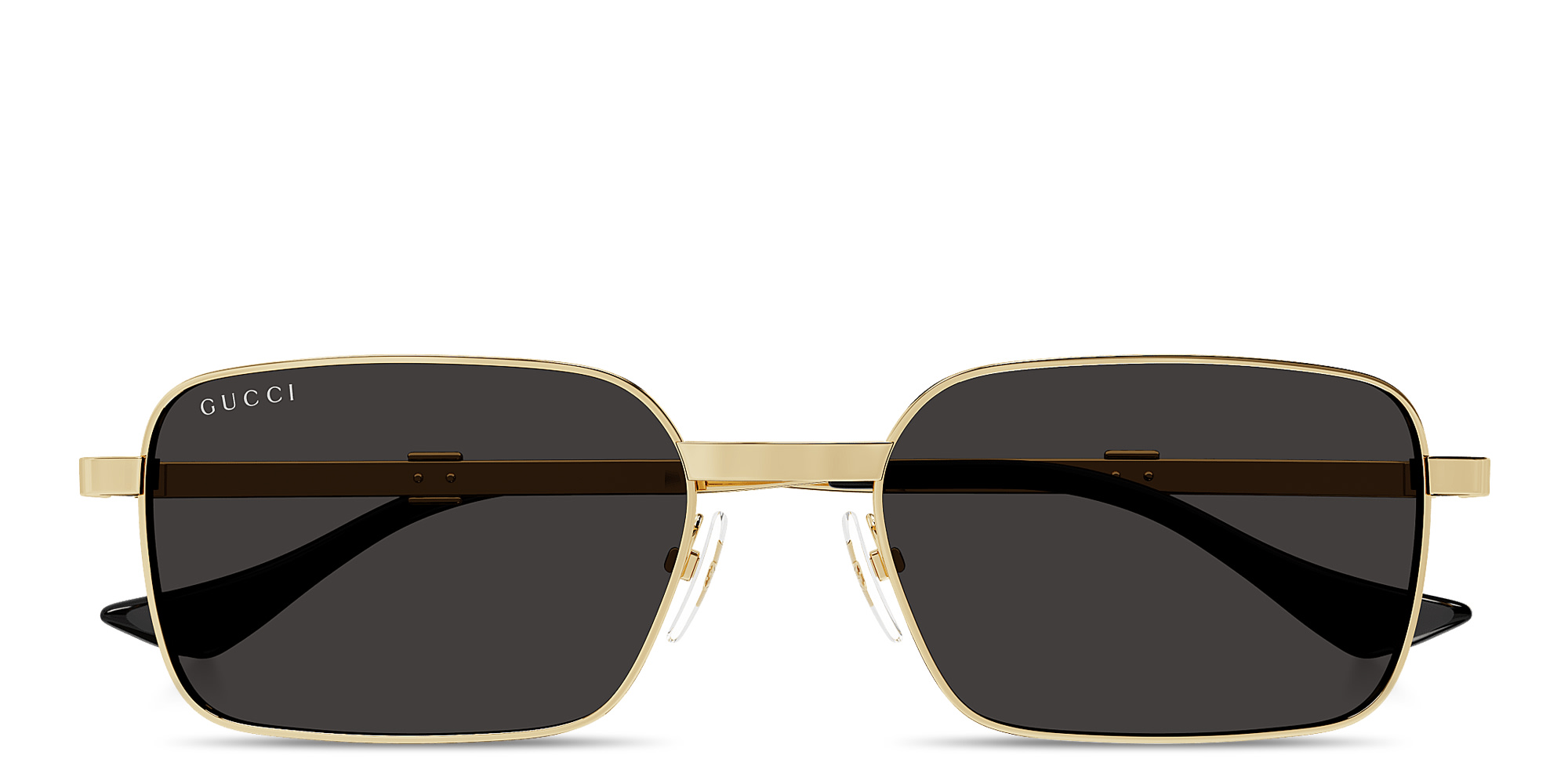 Shop GUCCI Web Rectangle Sunglasses in Gold online.