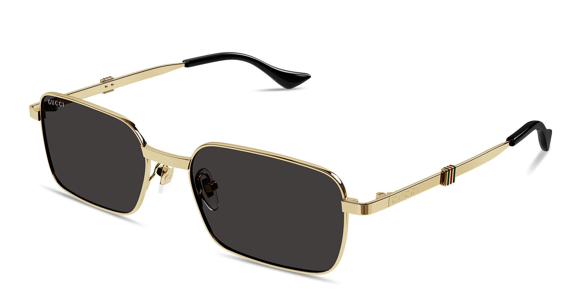 Shop GUCCI Web Rectangle Sunglasses in Gold online.