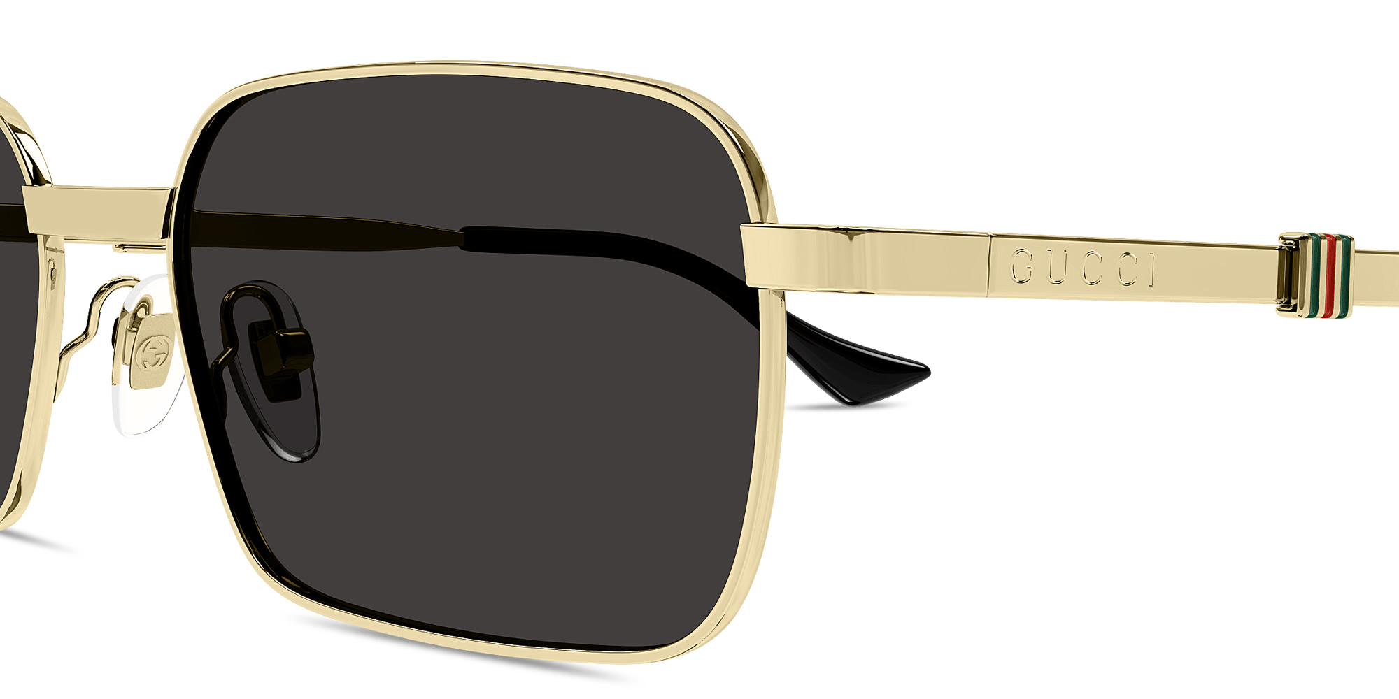 Shop GUCCI Web Rectangle Sunglasses in Gold online.