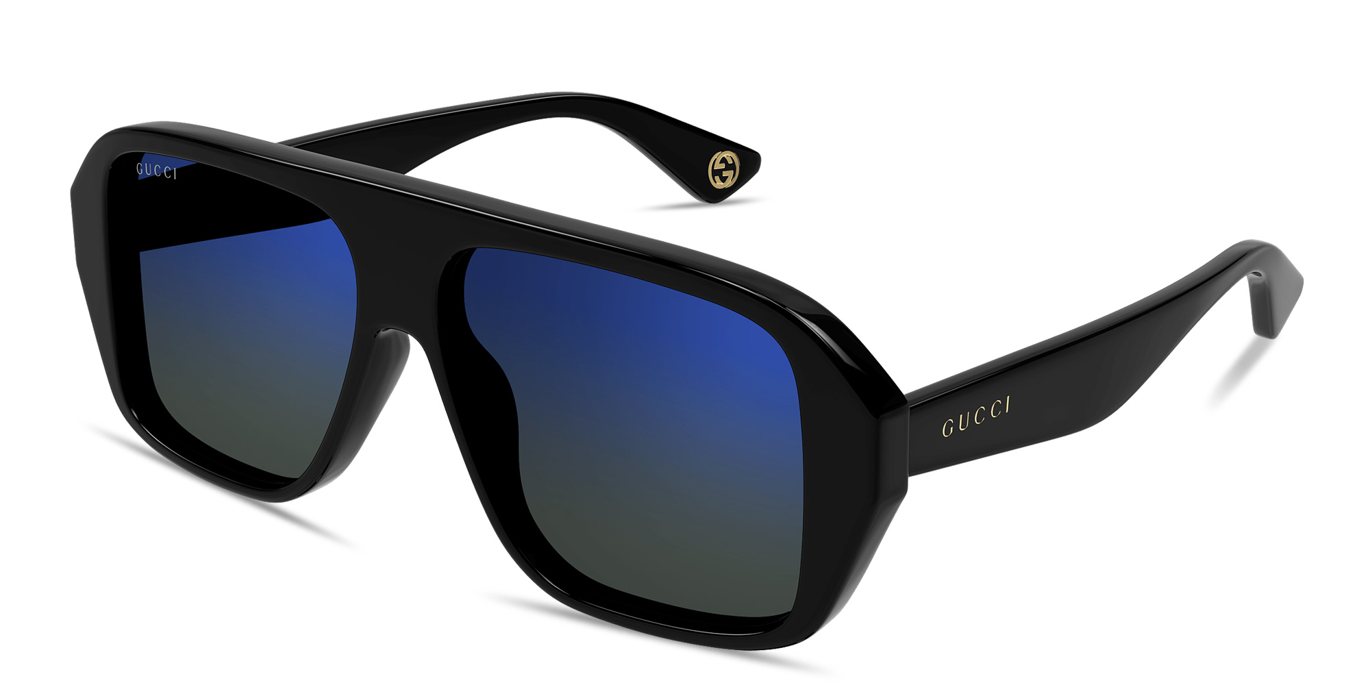 Shop GUCCI Logo Lettering Aviator Sunglasses in Black online.