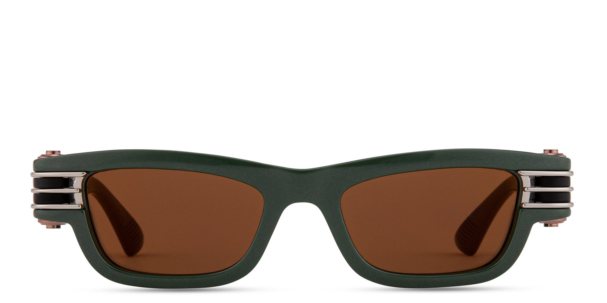 Shop BOTTEGA VENETA Bolt Unisex Rectangle Sunglasses in Green online.