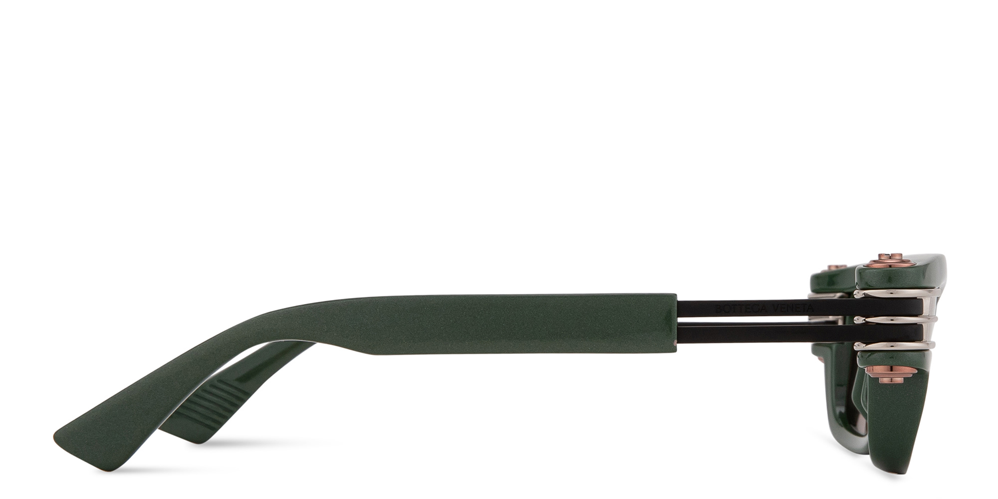 Shop BOTTEGA VENETA Bolt Unisex Rectangle Sunglasses in Green online.