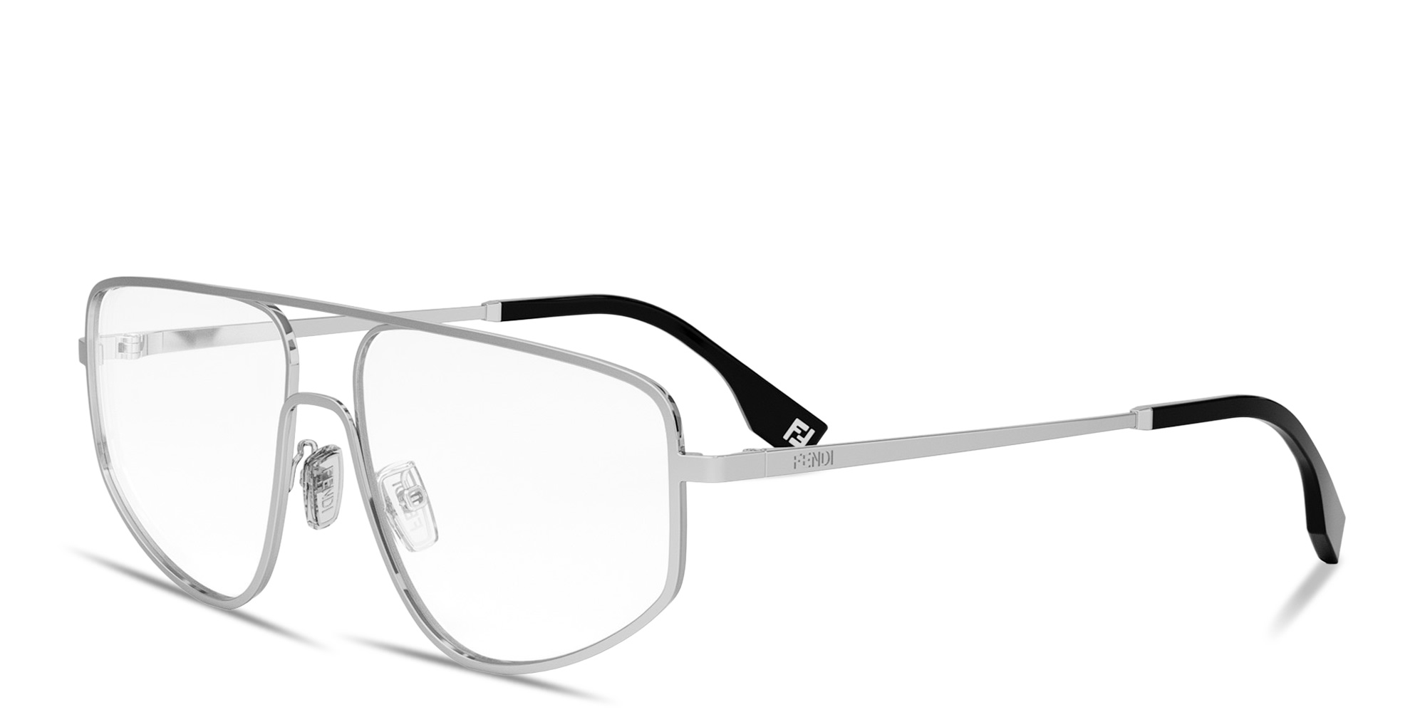 Shop FENDI Travel Wide Pilot Eyeglasses in Silver online.