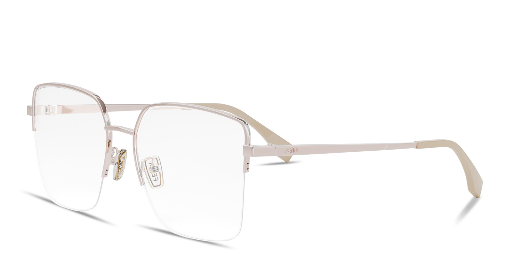 FENDI Logo Signature Half-Rim Wide Irregular Eyeglasses in Rose Gold – Product Photo 2