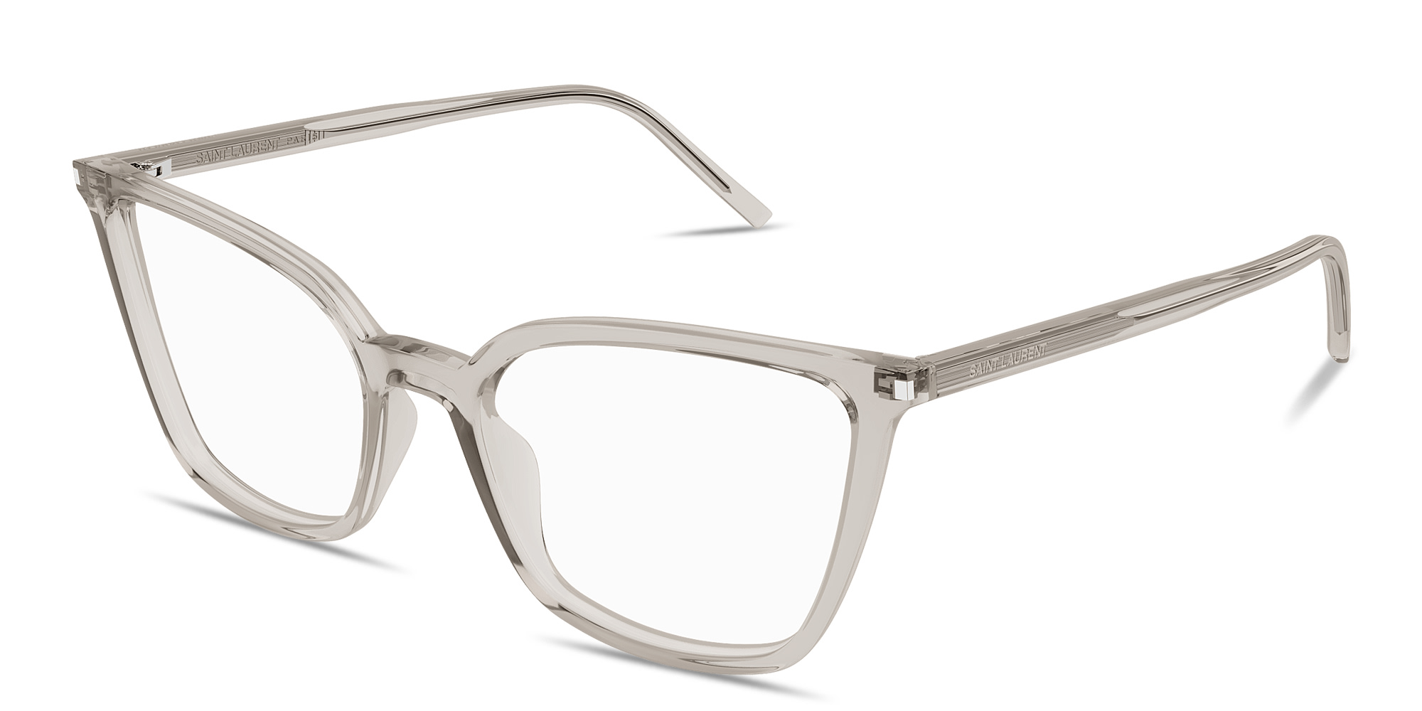 SAINT LAURENT Logo Lettering Cat-Eye Eyeglasses in Transparent Beige – Product Photo 2