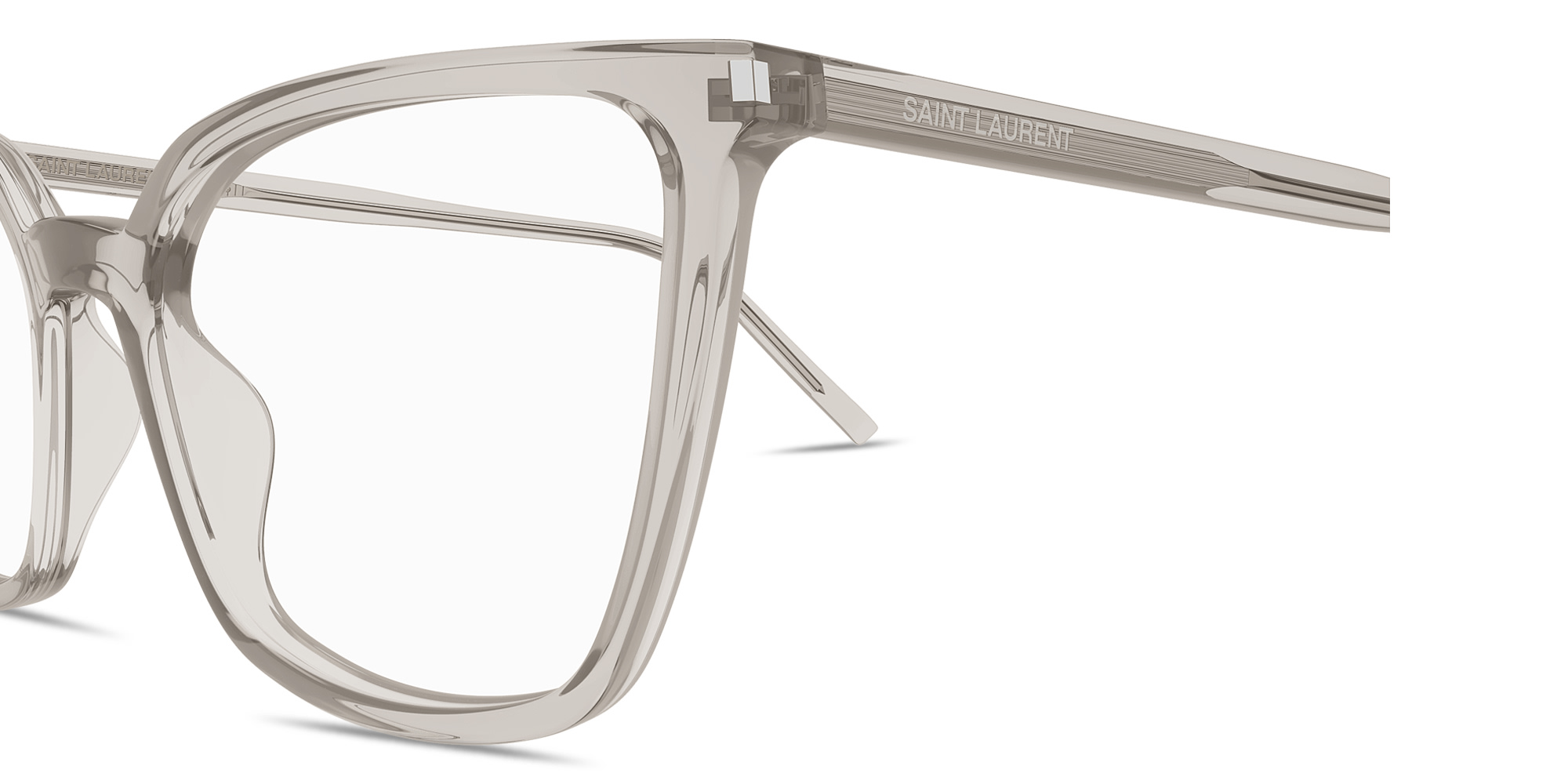 SAINT LAURENT Logo Lettering Cat-Eye Eyeglasses in Transparent Beige – Product Photo 3