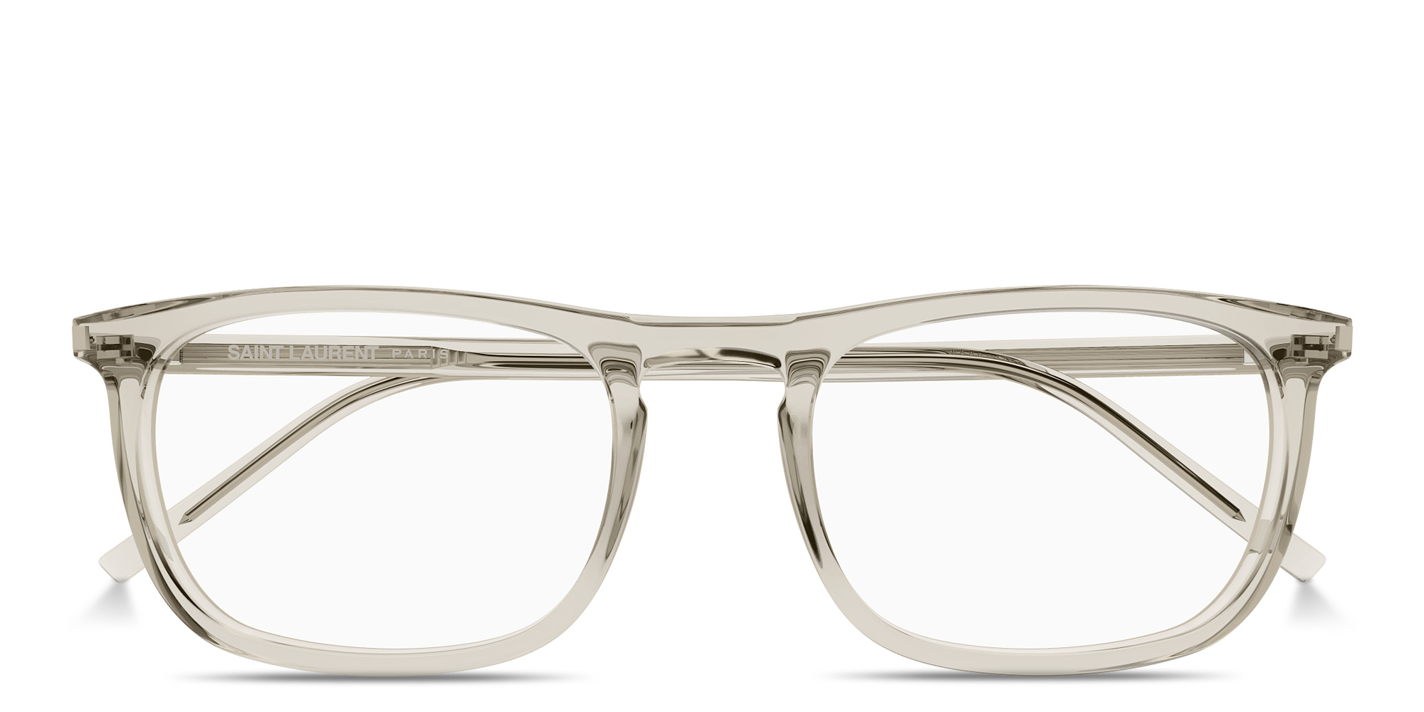 Shop SAINT LAURENT Logo Lettering Square Eyeglasses in Beige online.